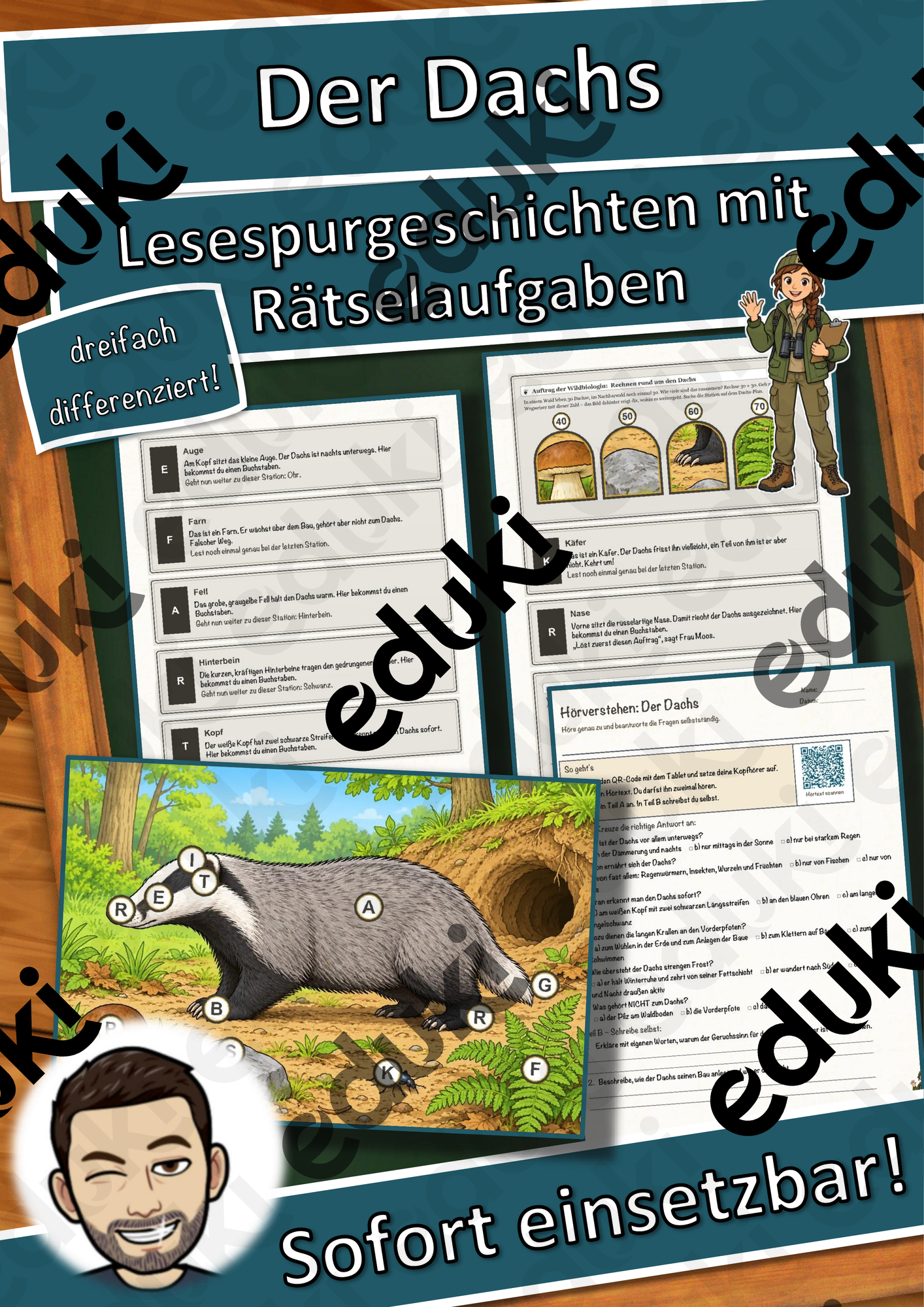 Der Dachs – Lesespurgeschichte mit Rätselaufgaben (Klasse 8)