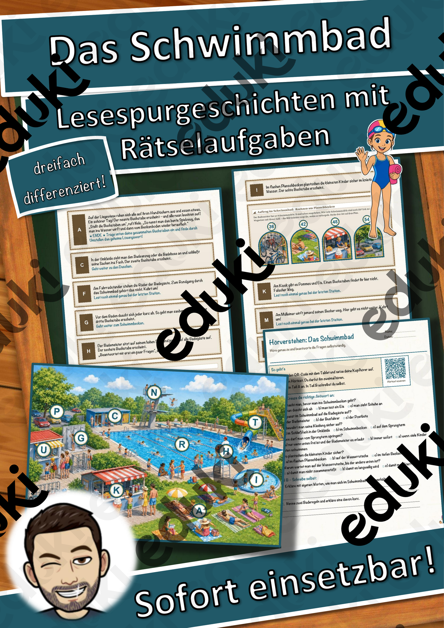 Das Schwimmbad – Lesespurgeschichte mit Rätselaufgaben (Klasse 3)