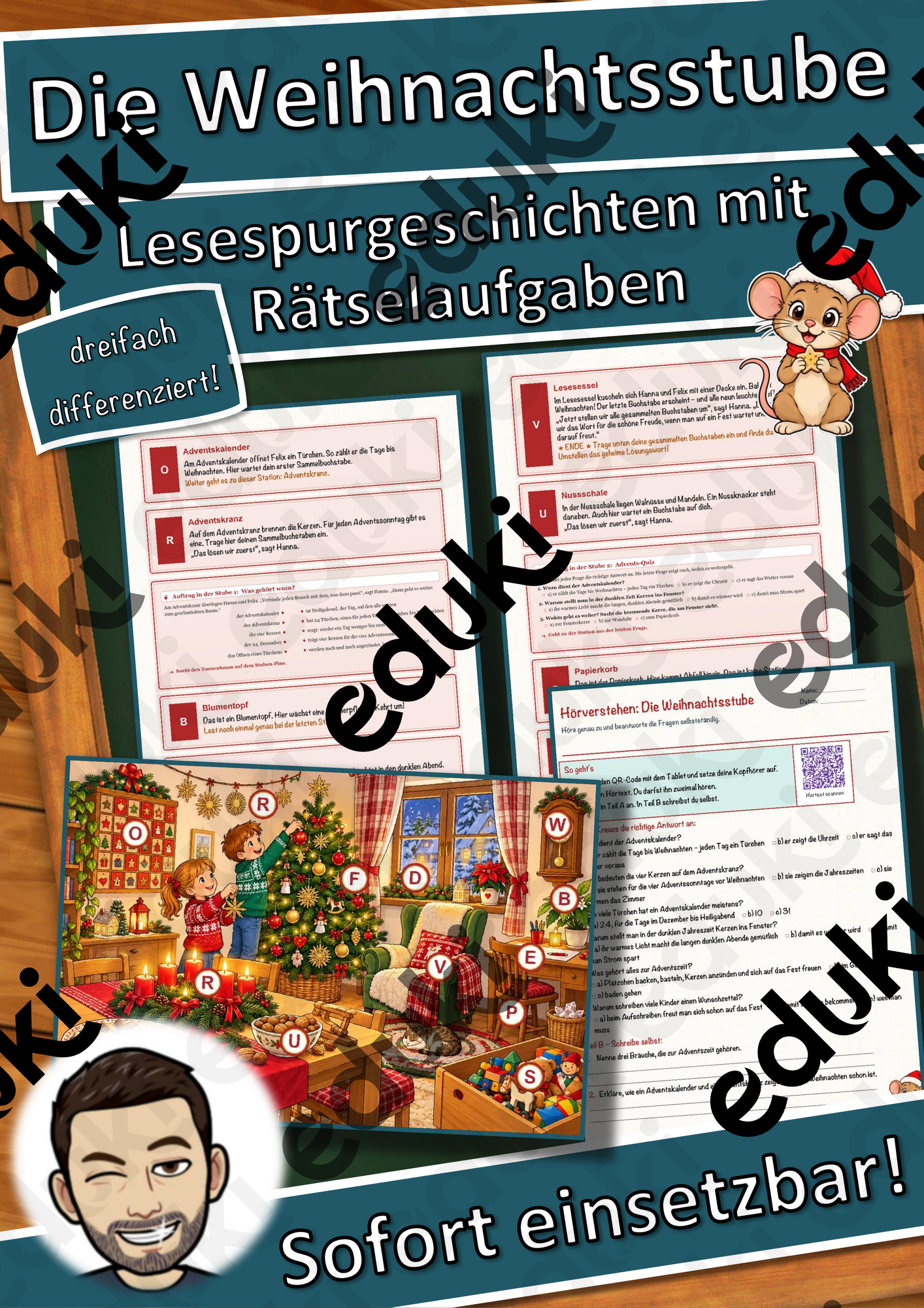 Die Weihnachtsstube – Lesespurgeschichte mit Rätselaufgaben (Klasse 3)