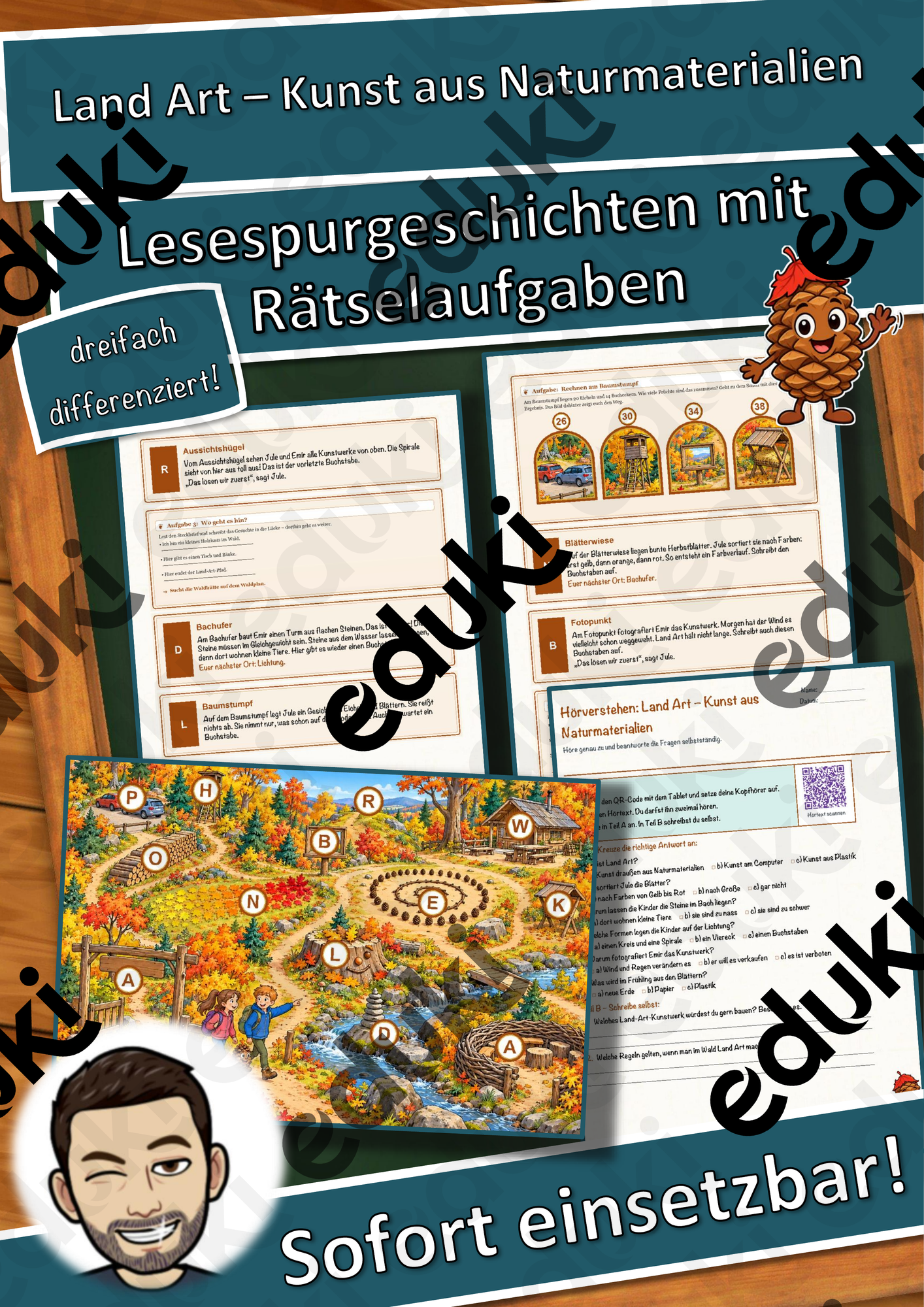 Land Art – Kunst aus Naturmaterialien – Lesespurgeschichte mit Rätselaufgaben (Klasse 3)