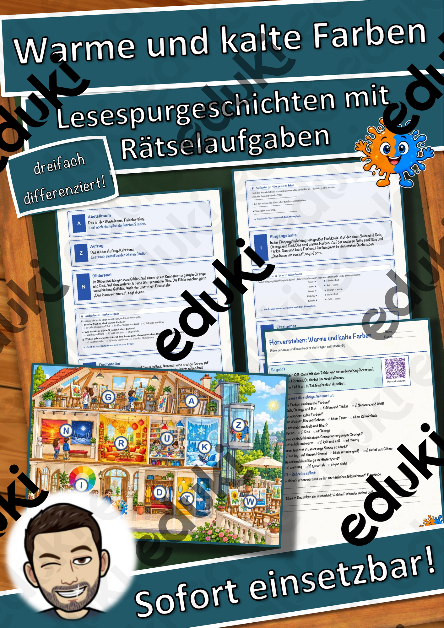Warme und kalte Farben – Lesespurgeschichte mit Rätselaufgaben (Klasse 3)