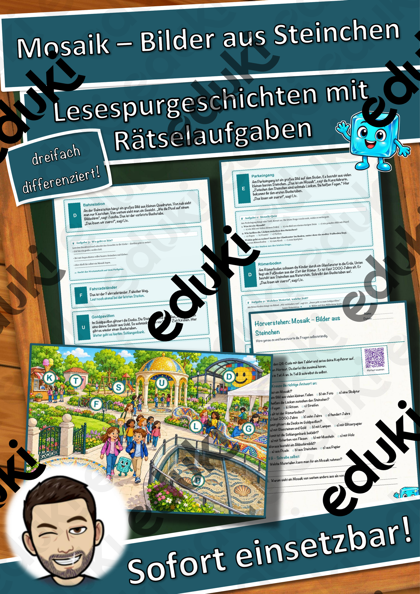 Mosaik – Bilder aus Steinchen – Lesespurgeschichte mit Rätselaufgaben (Klasse 3)