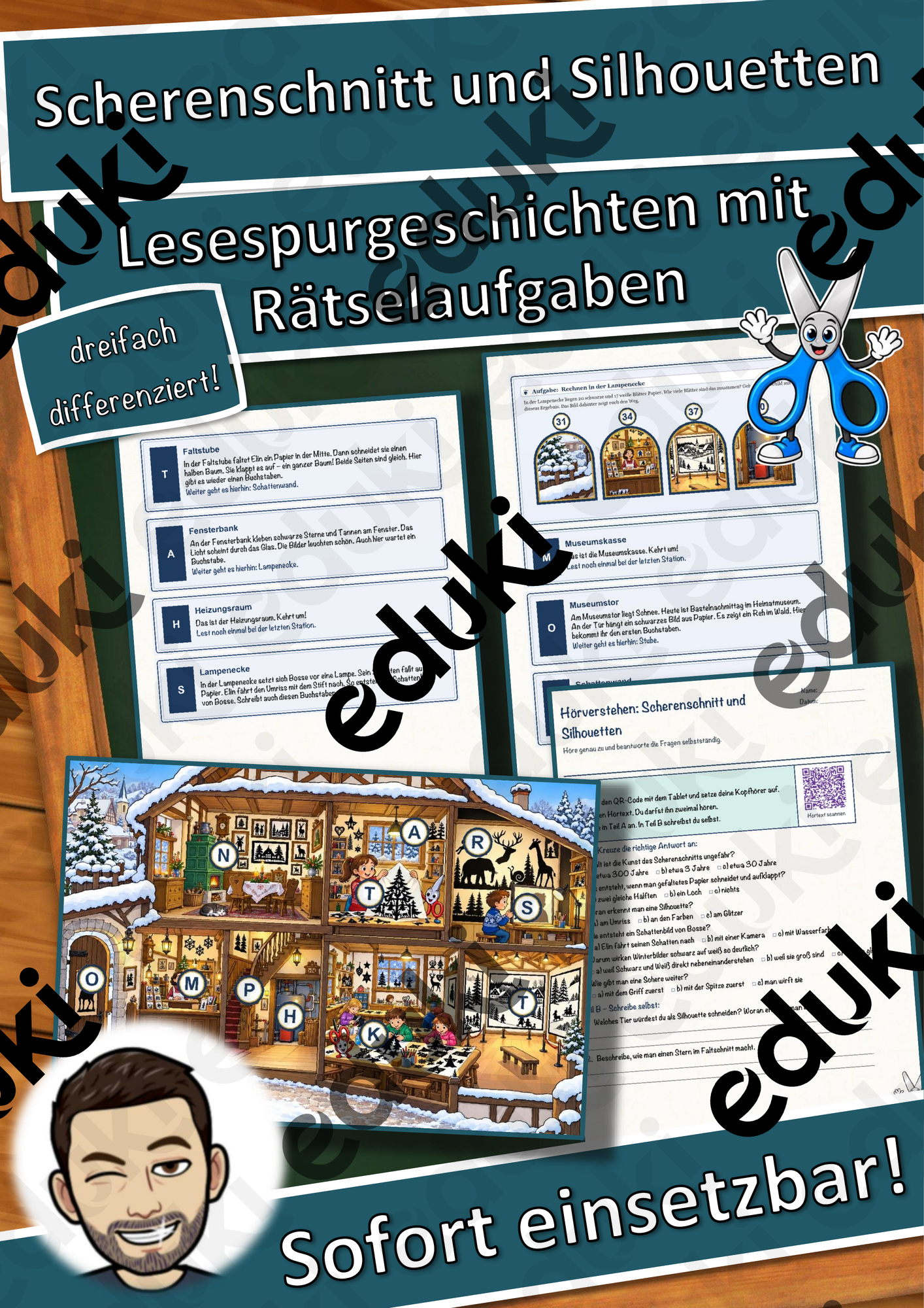 Scherenschnitt und Silhouetten – Lesespurgeschichte mit Rätselaufgaben (Klasse 3)