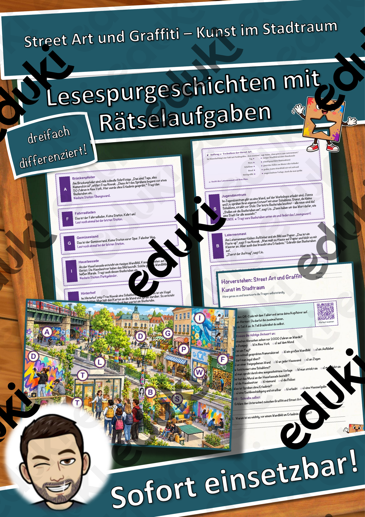 Street Art und Graffiti – Kunst im Stadtraum – Lesespurgeschichte mit Rätselaufgaben (Klasse 9)