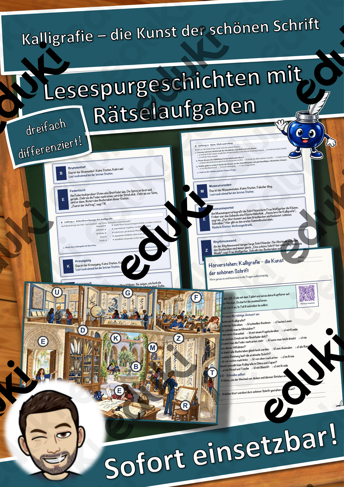 Kalligrafie – die Kunst der schönen Schrift – Lesespurgeschichte mit Rätselaufgaben (Klasse 7)