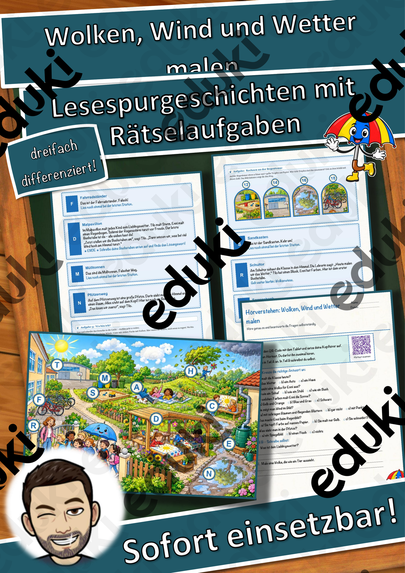 Wolken, Wind und Wetter malen – Lesespurgeschichte mit Rätselaufgaben (Klasse 1)