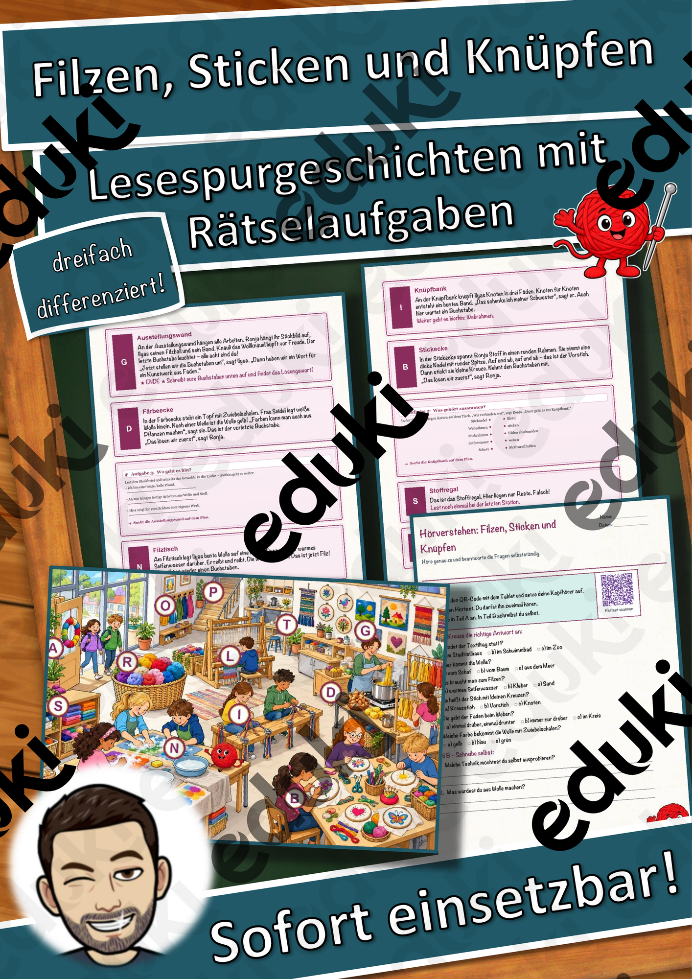 Filzen, Sticken und Knüpfen – Lesespurgeschichte mit Rätselaufgaben (Klasse 3)