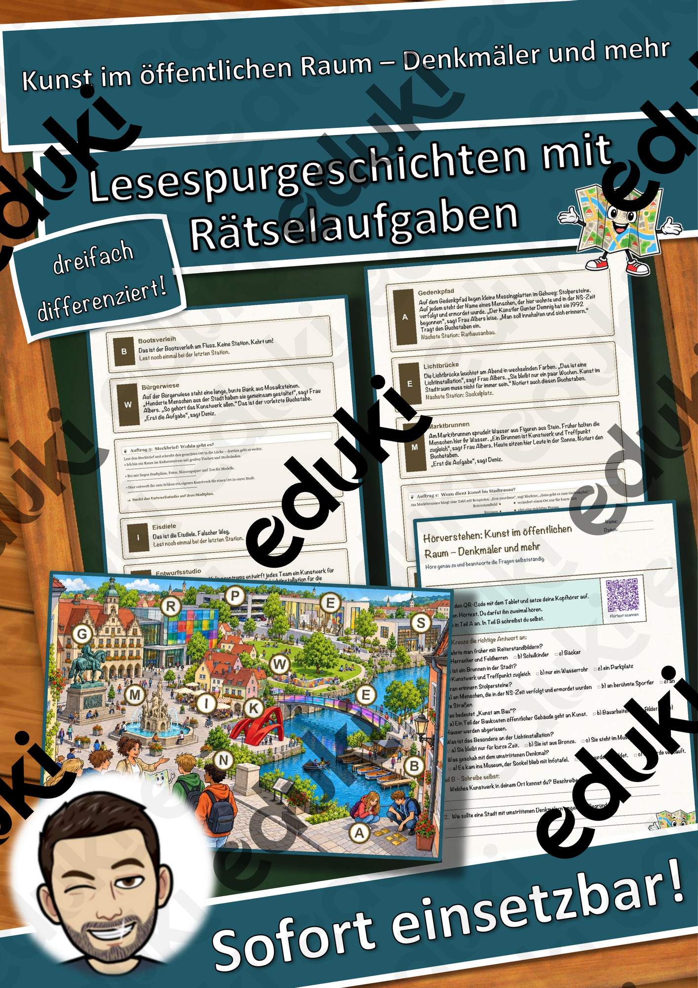 Kunst im öffentlichen Raum – Denkmäler und mehr – Lesespurgeschichte mit Rätselaufgaben (Klasse 9)