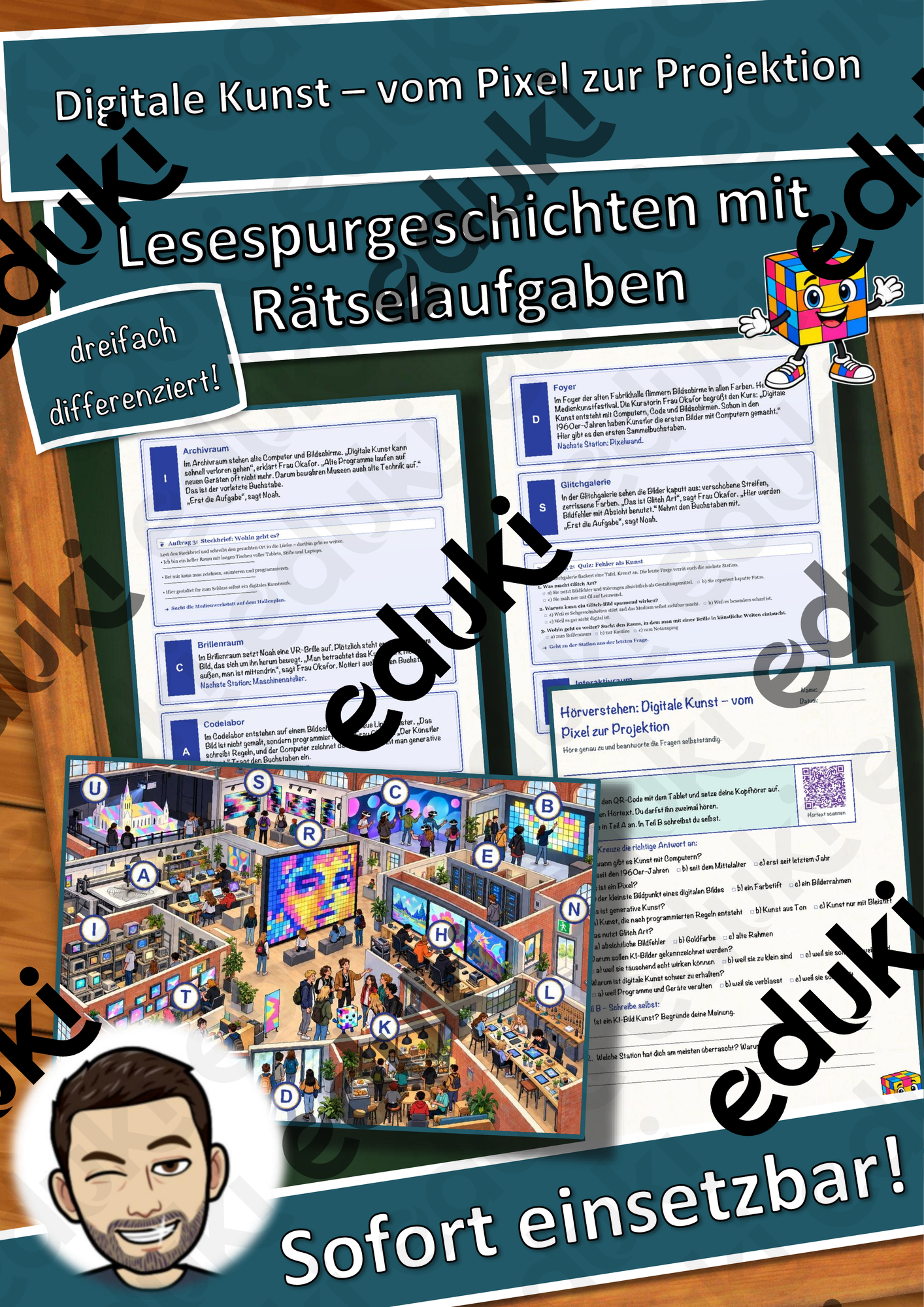 Digitale Kunst – vom Pixel zur Projektion – Lesespurgeschichte mit Rätselaufgaben (Klasse 10)