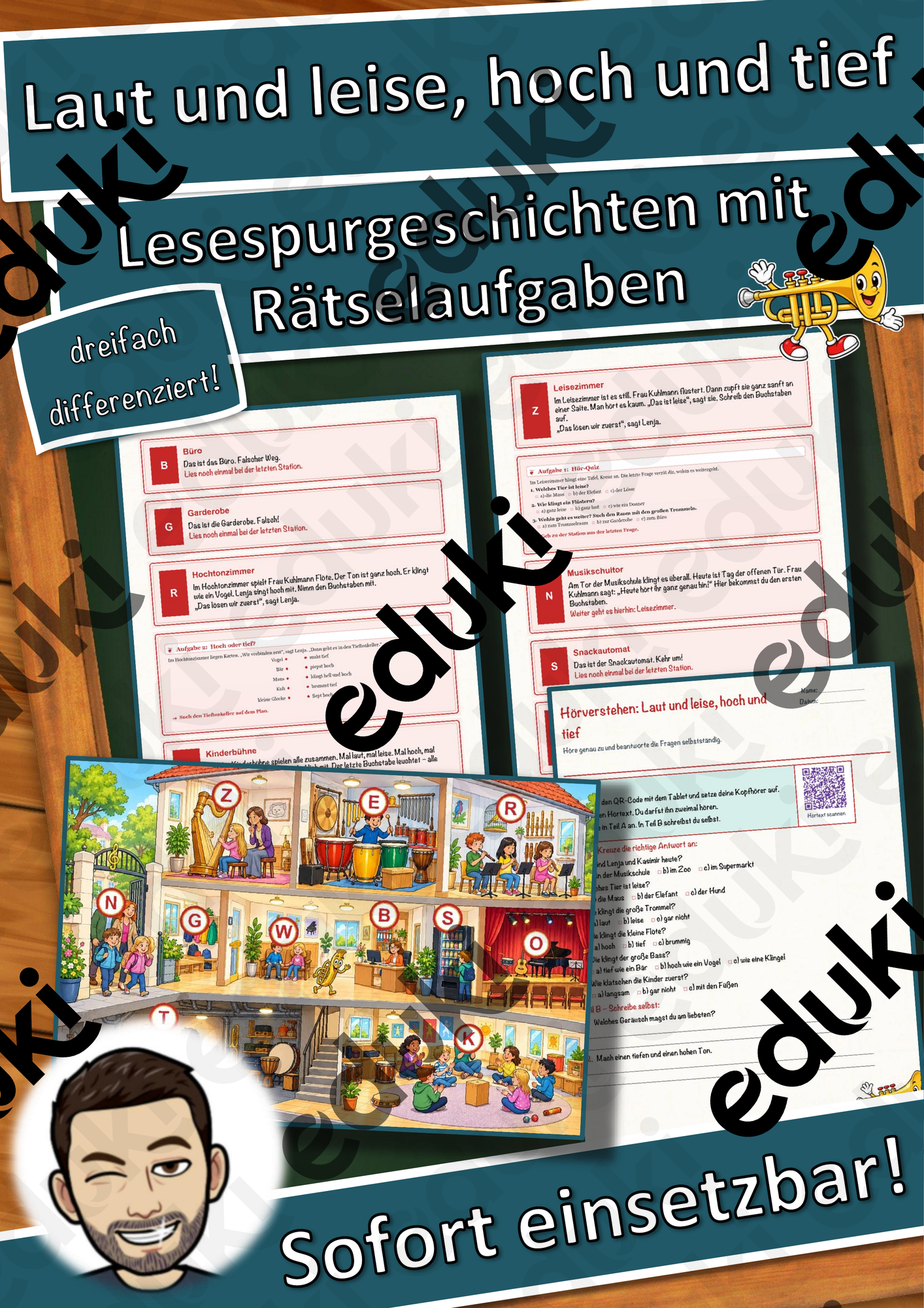 Laut und leise, hoch und tief – Lesespurgeschichte mit Rätselaufgaben (Klasse 1)