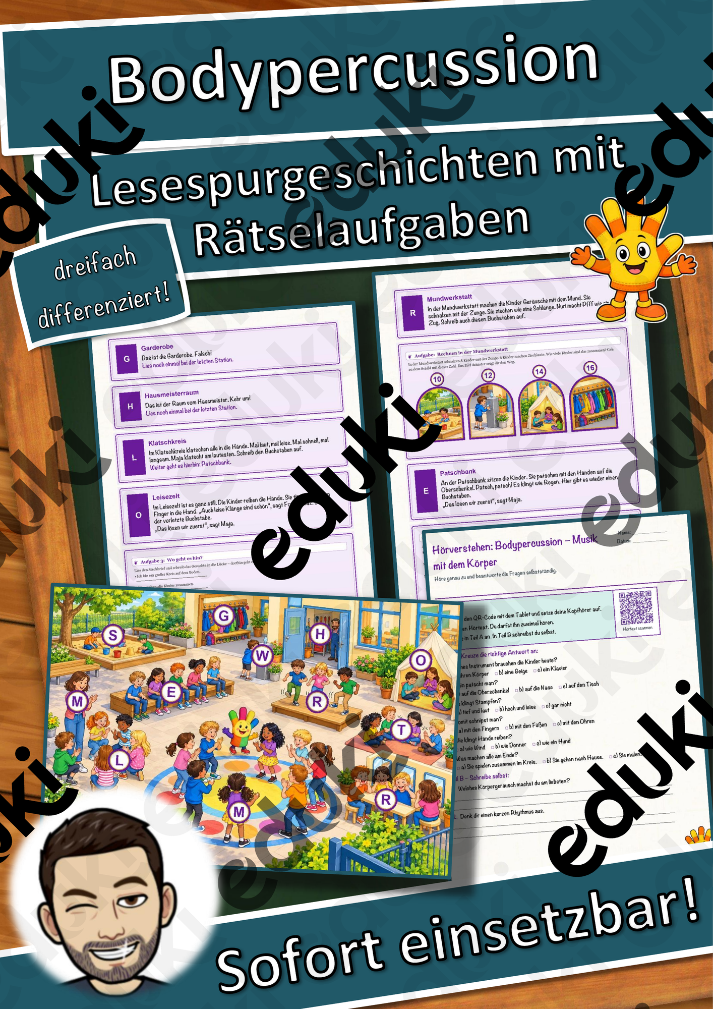 Bodypercussion – Musik mit dem Körper – Lesespurgeschichte mit Rätselaufgaben (Klasse 1)