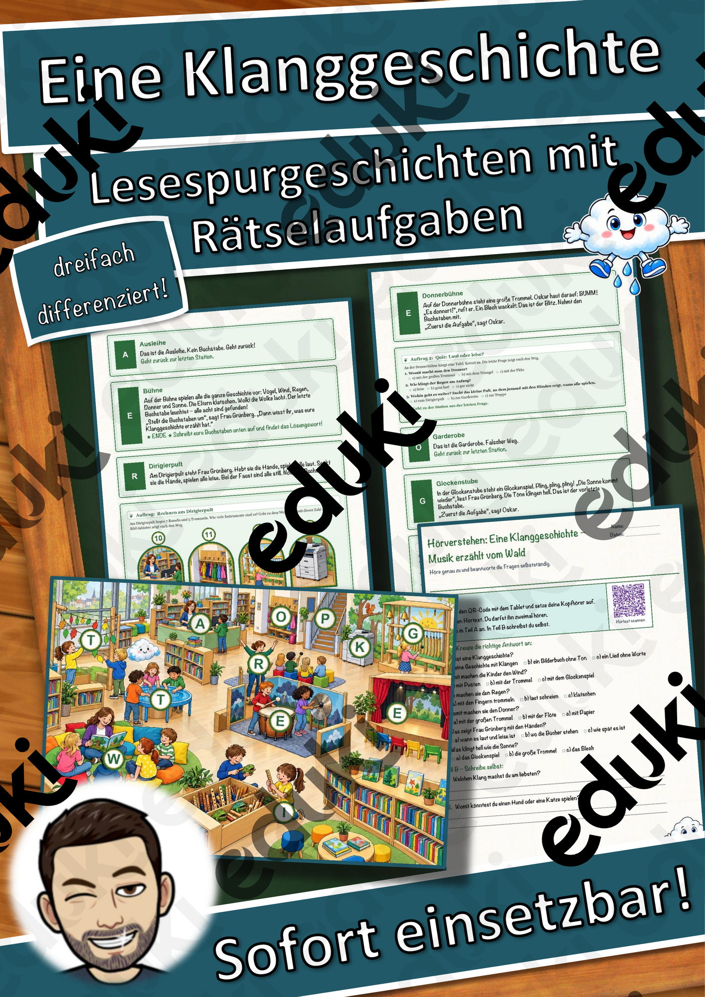 Eine Klanggeschichte – Musik erzählt vom Wald – Lesespurgeschichte mit Rätselaufgaben (Klasse 1)