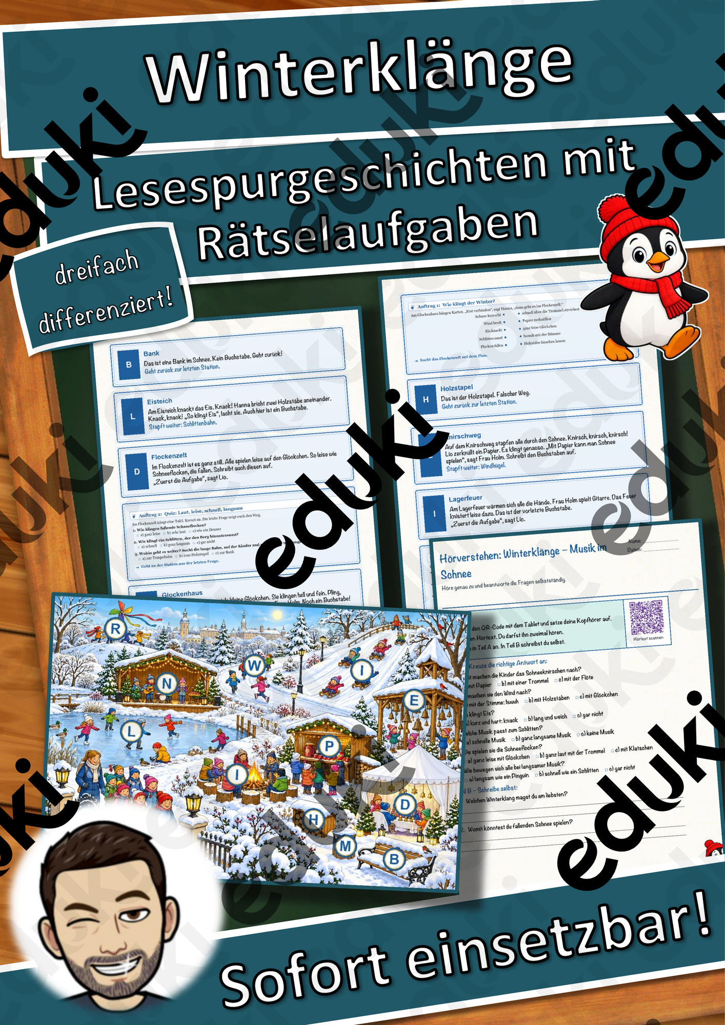Winterklänge – Musik im Schnee – Lesespurgeschichte mit Rätselaufgaben (Klasse 1)