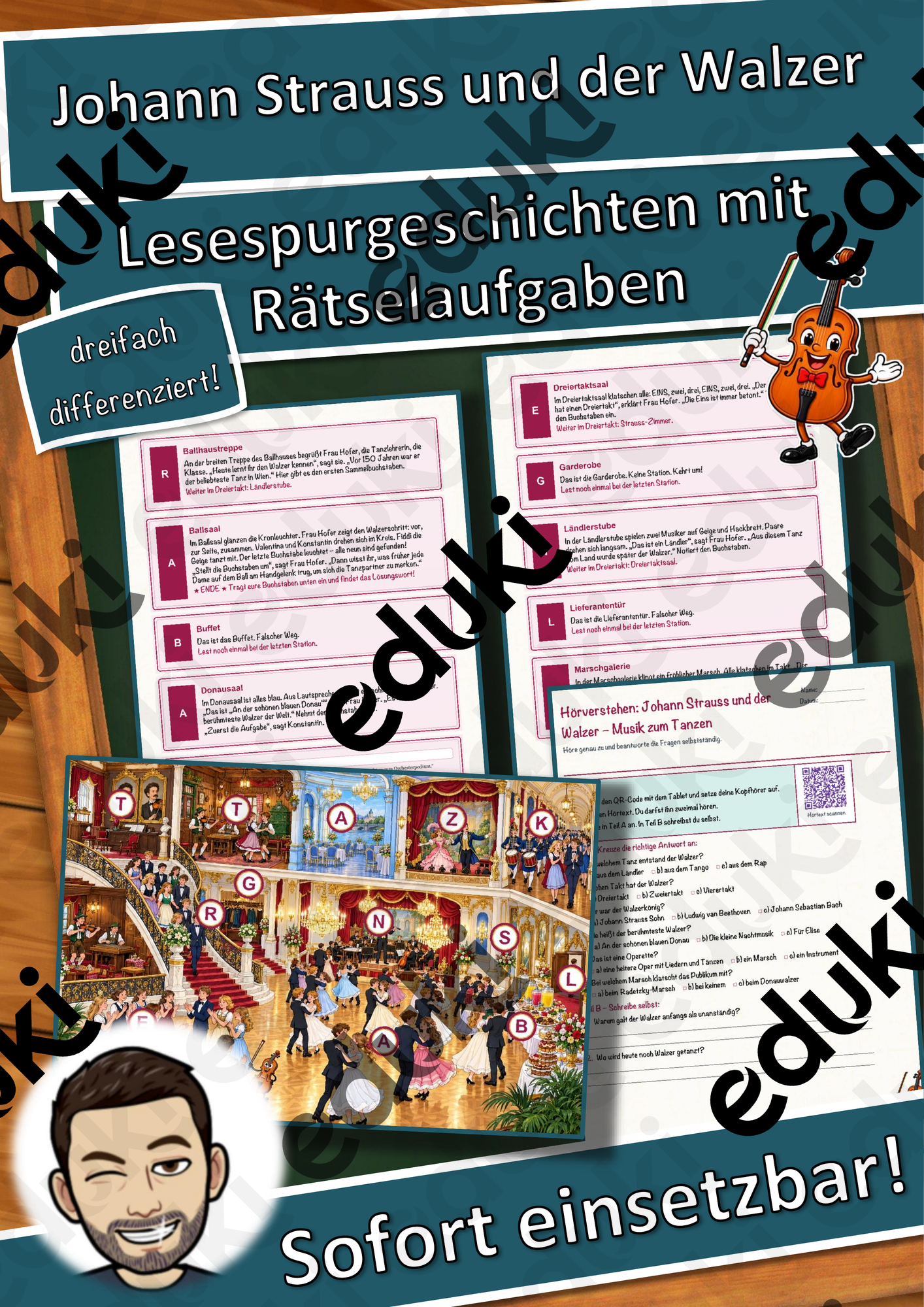 Johann Strauss und der Walzer – Musik zum Tanzen – Lesespurgeschichte mit Rätselaufgaben (Klasse 7)