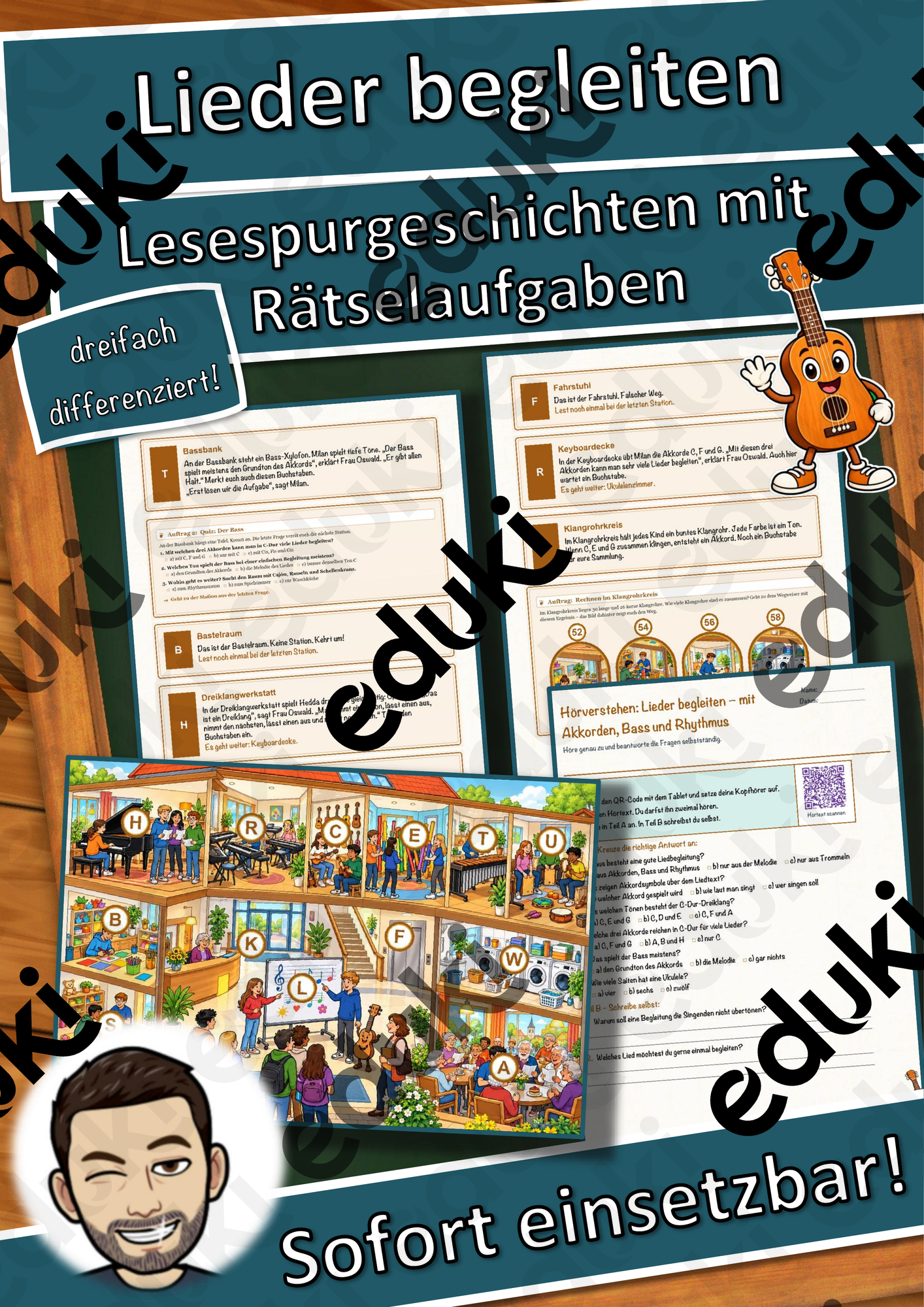 Lieder begleiten – mit Akkorden, Bass und Rhythmus – Lesespurgeschichte mit Rätselaufgaben (Klasse 7)