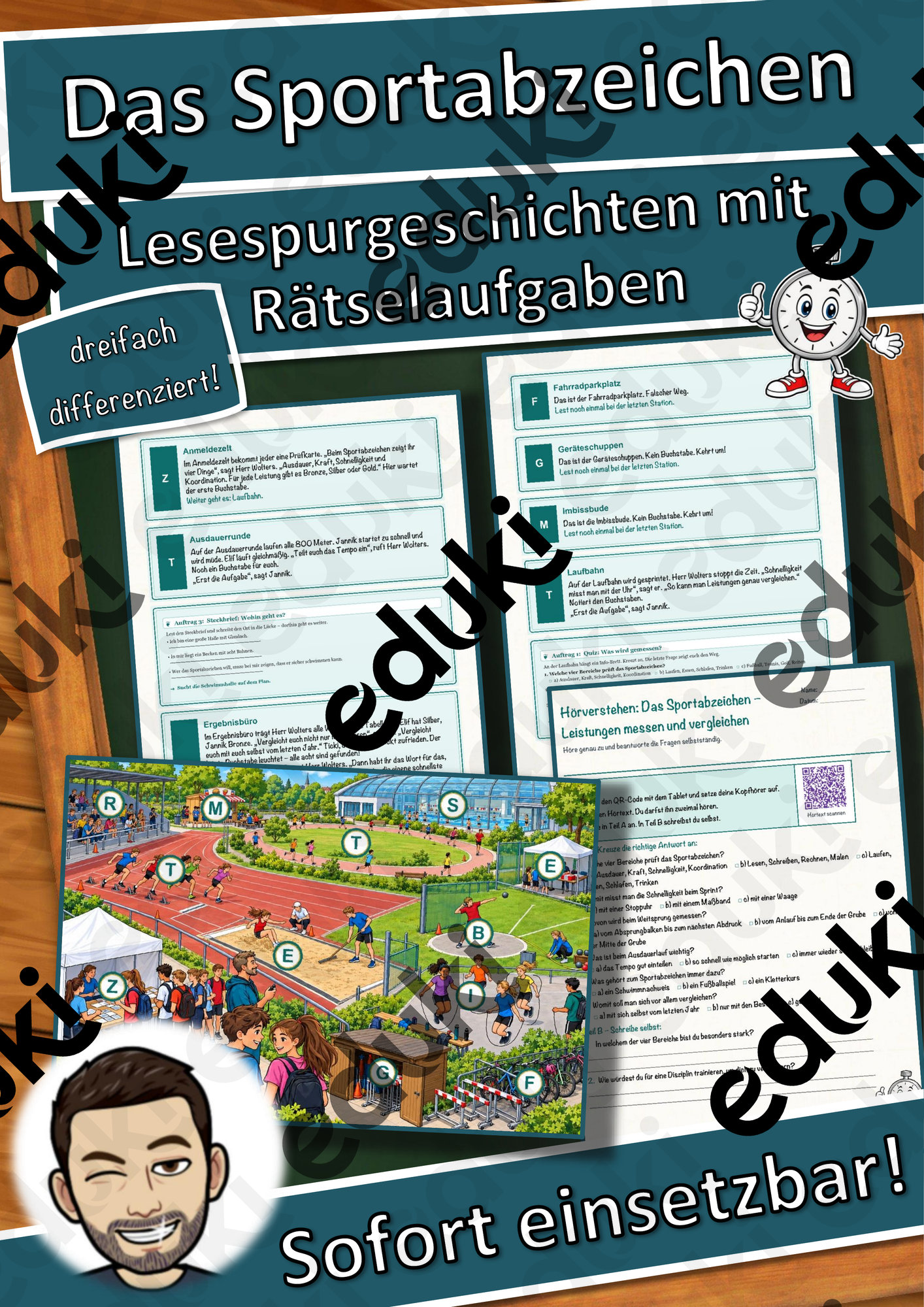 Das Sportabzeichen – Leistungen messen und vergleichen – Lesespurgeschichte mit Rätselaufgaben (Klasse 7)