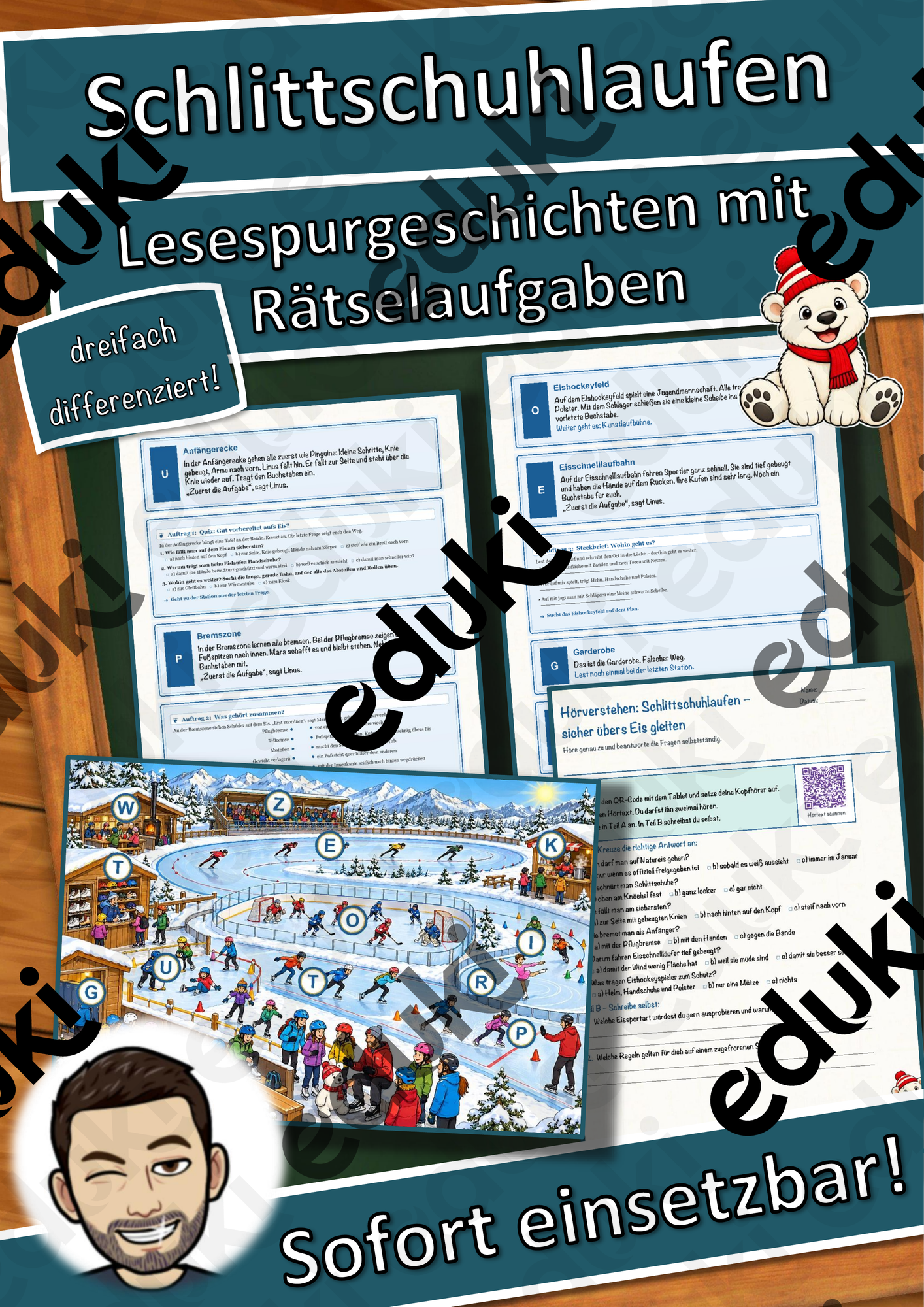 Schlittschuhlaufen – sicher übers Eis gleiten – Lesespurgeschichte mit Rätselaufgaben (Klasse 6)