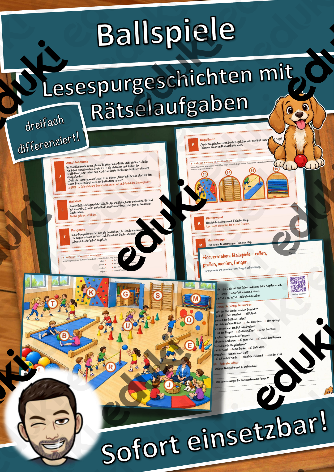 Ballspiele – rollen, prellen, werfen, fangen – Lesespurgeschichte mit Rätselaufgaben (Klasse 1)