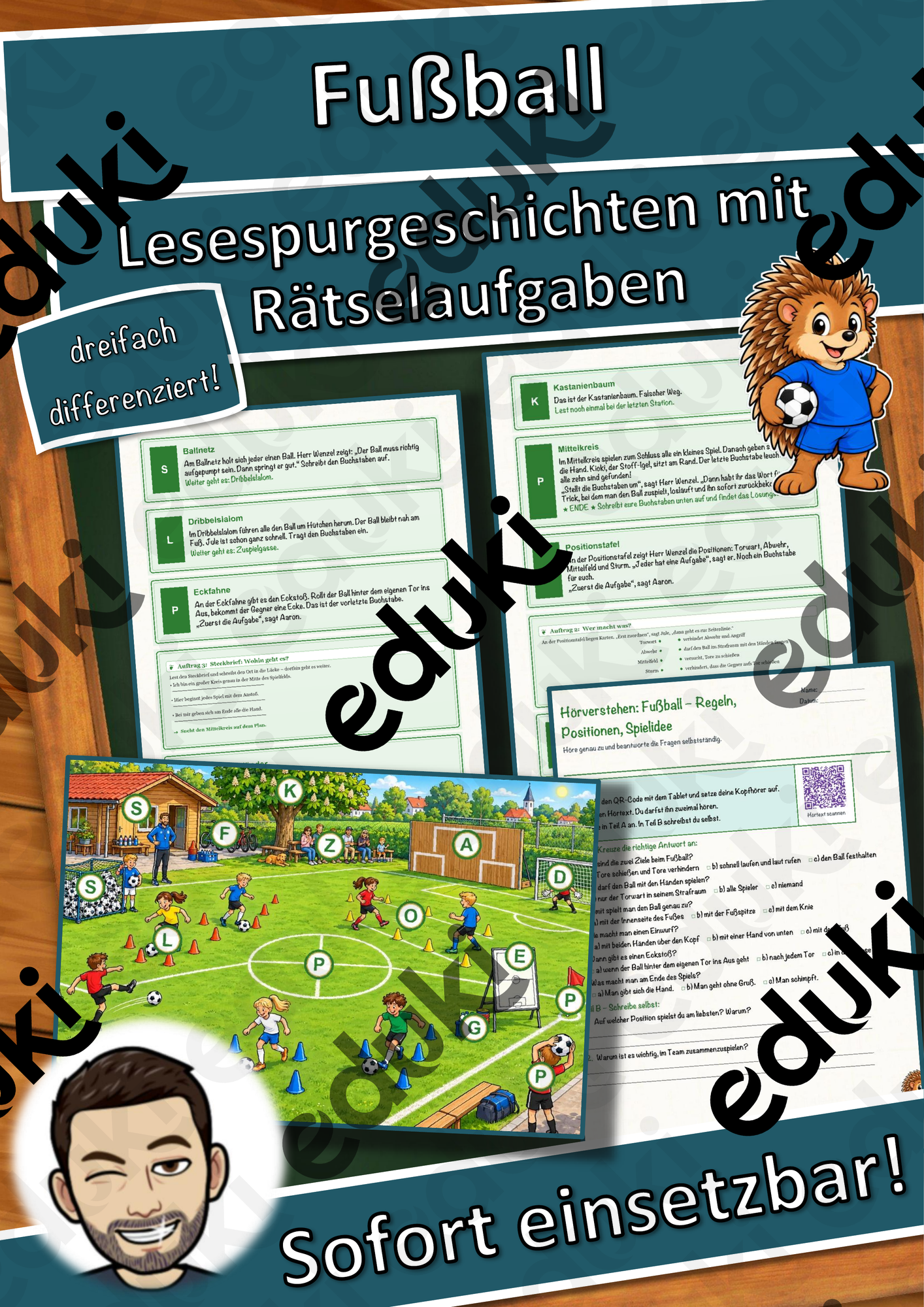 Fußball – Regeln, Positionen, Spielidee – Lesespurgeschichte mit Rätselaufgaben (Klasse 3)