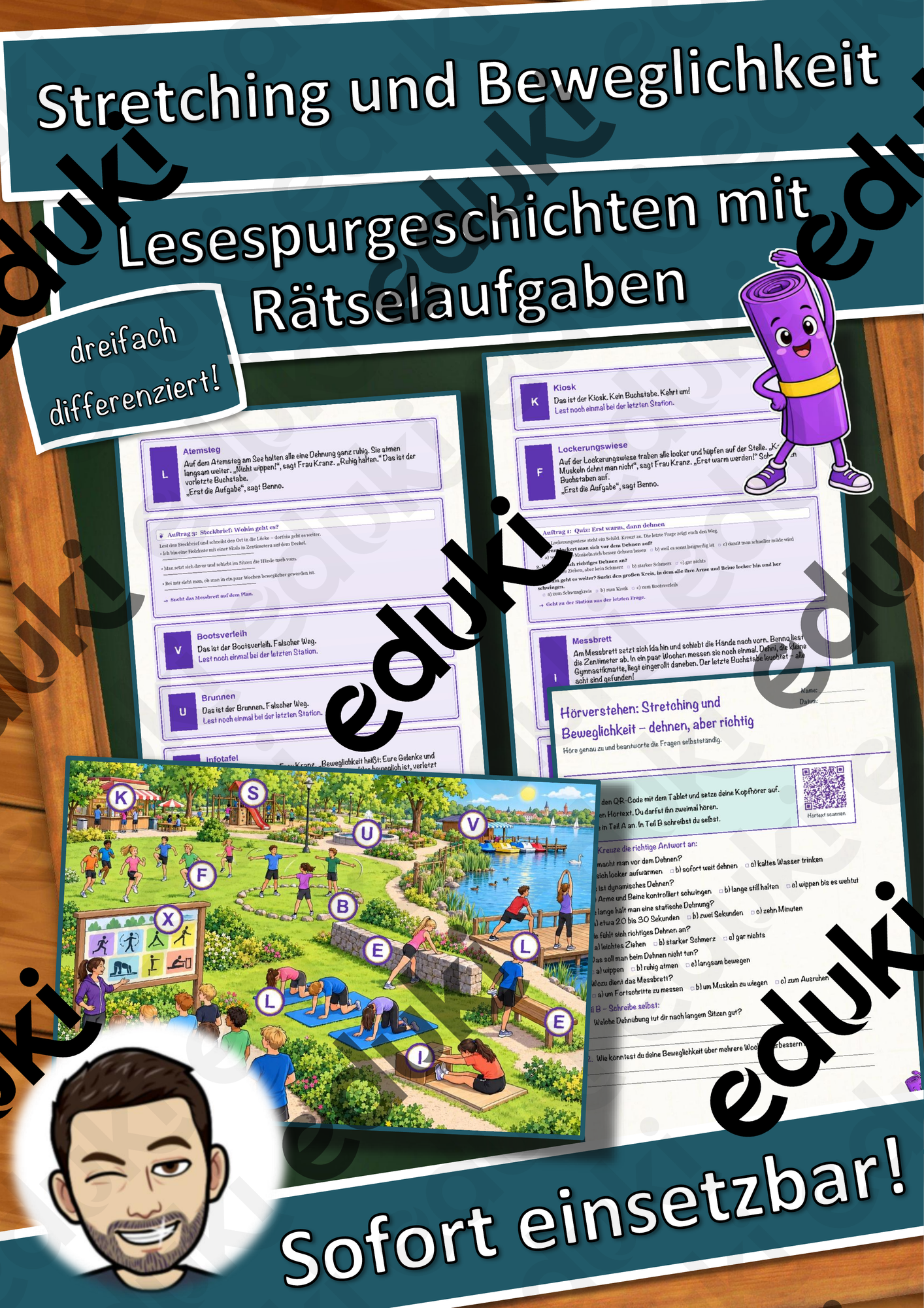 Stretching und Beweglichkeit – dehnen, aber richtig – Lesespurgeschichte mit Rätselaufgaben (Klasse 7)