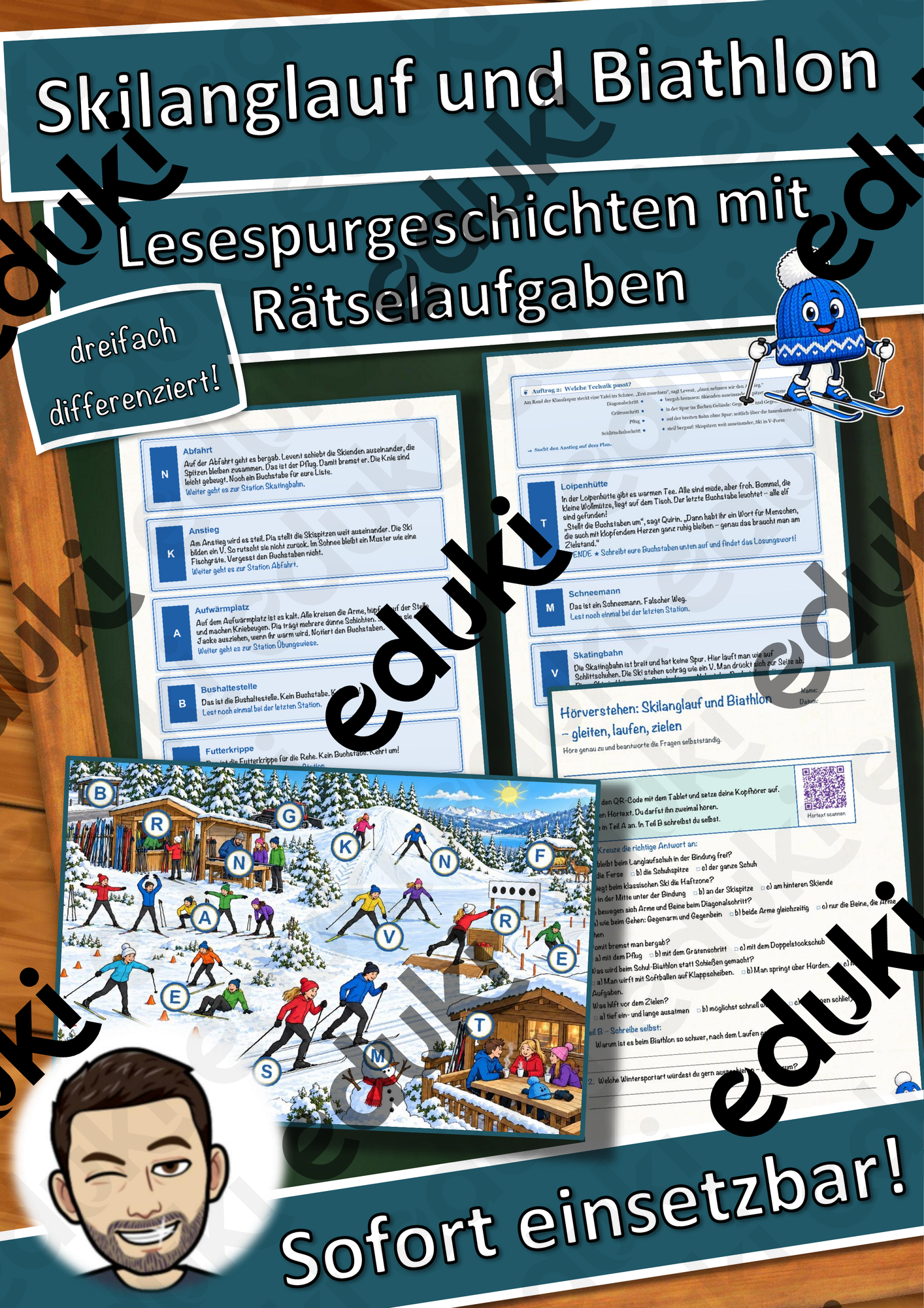 Skilanglauf und Biathlon – gleiten, laufen, zielen – Lesespurgeschichte mit Rätselaufgaben (Klasse 8)