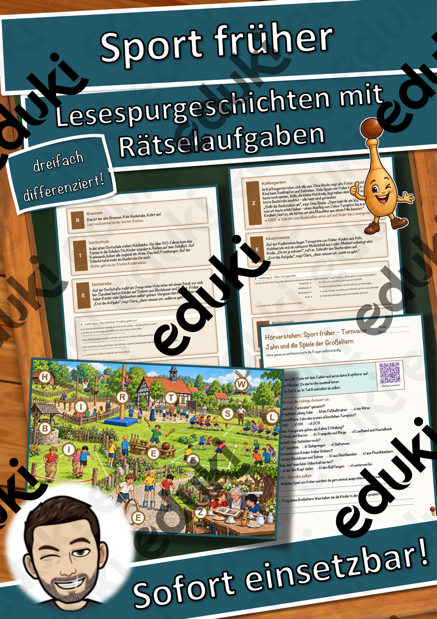 Sport früher – Turnvater Jahn und die Spiele der Großeltern – Lesespurgeschichte mit Rätselaufgaben (Klasse 6)