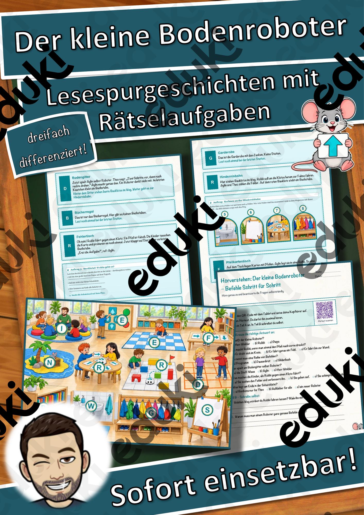 Der kleine Bodenroboter – Befehle Schritt für Schritt – Lesespurgeschichte mit Rätselaufgaben (Klasse 1)