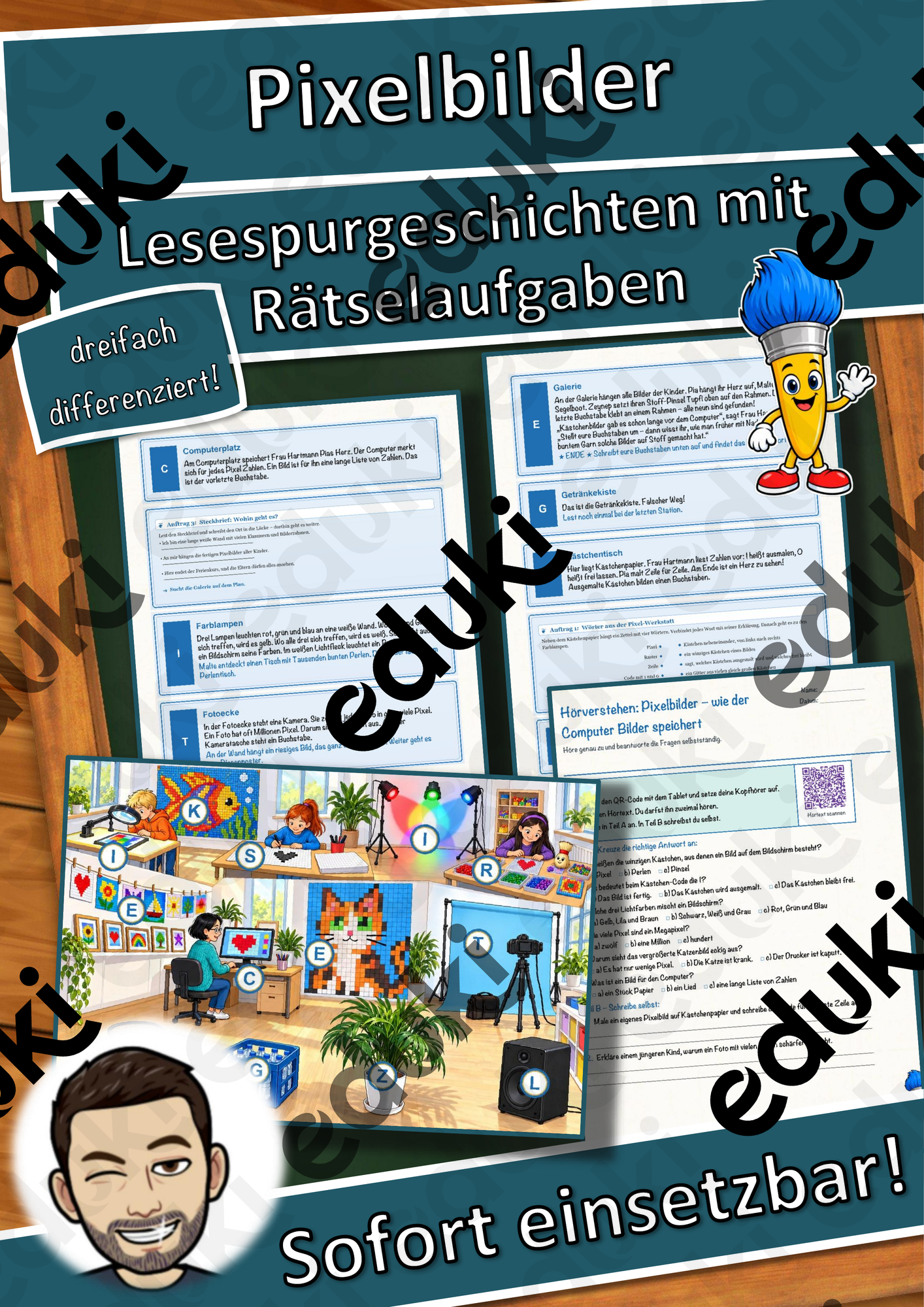 Pixelbilder – wie der Computer Bilder speichert – Lesespurgeschichte mit Rätselaufgaben (Klasse 3)