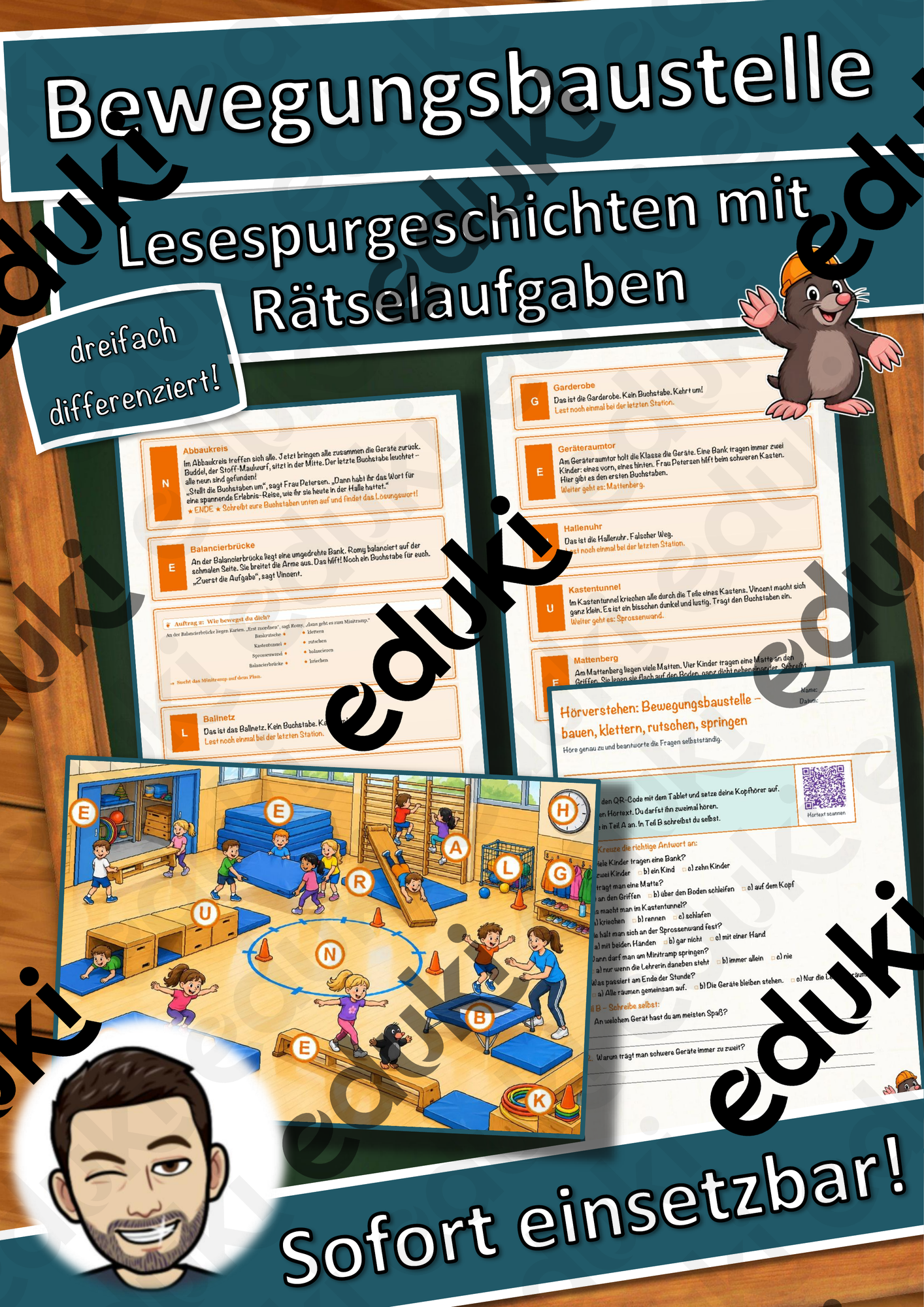 Bewegungsbaustelle – bauen, klettern, rutschen, springen – Lesespurgeschichte mit Rätselaufgaben (Klasse 1)