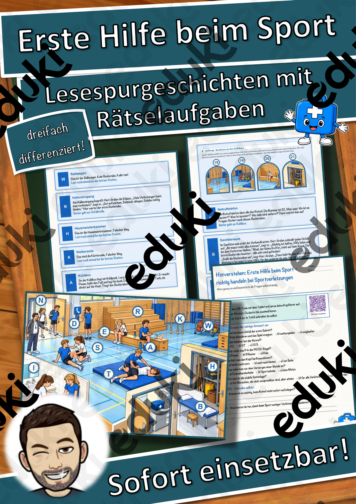 Erste Hilfe beim Sport – richtig handeln bei Sportverletzungen – Lesespurgeschichte mit Rätselaufgaben (Klasse 7)