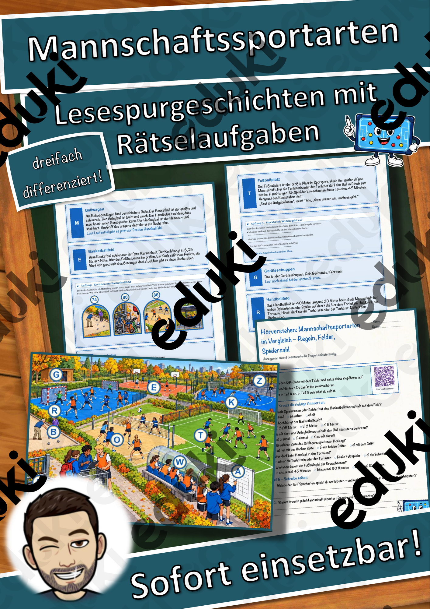 Mannschaftssportarten im Vergleich – Regeln, Felder, Spielerzahl – Lesespurgeschichte mit Rätselaufgaben (Klasse 7)