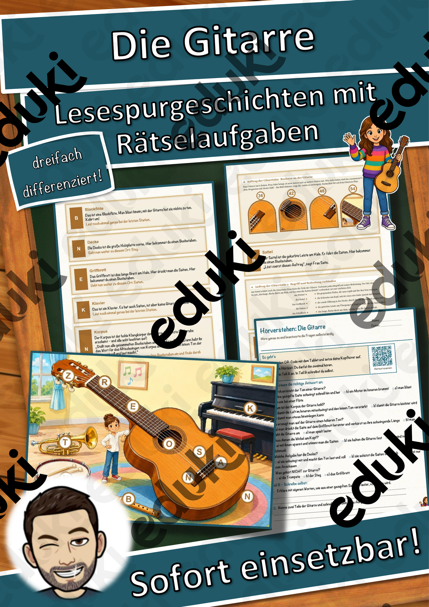 Die Gitarre – Lesespurgeschichte mit Rätselaufgaben (Klasse 8)