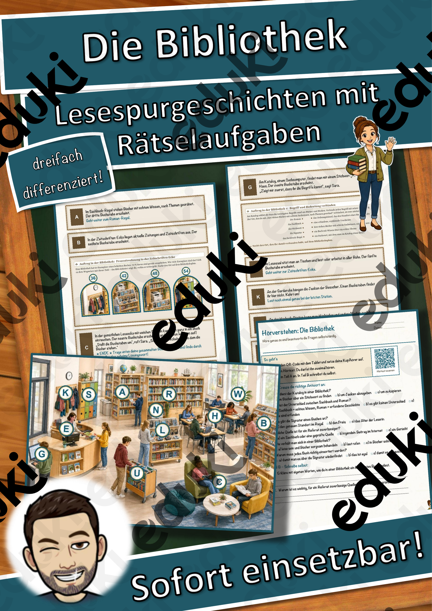 Die Bibliothek – Lesespurgeschichte mit Rätselaufgaben (Klasse 7)