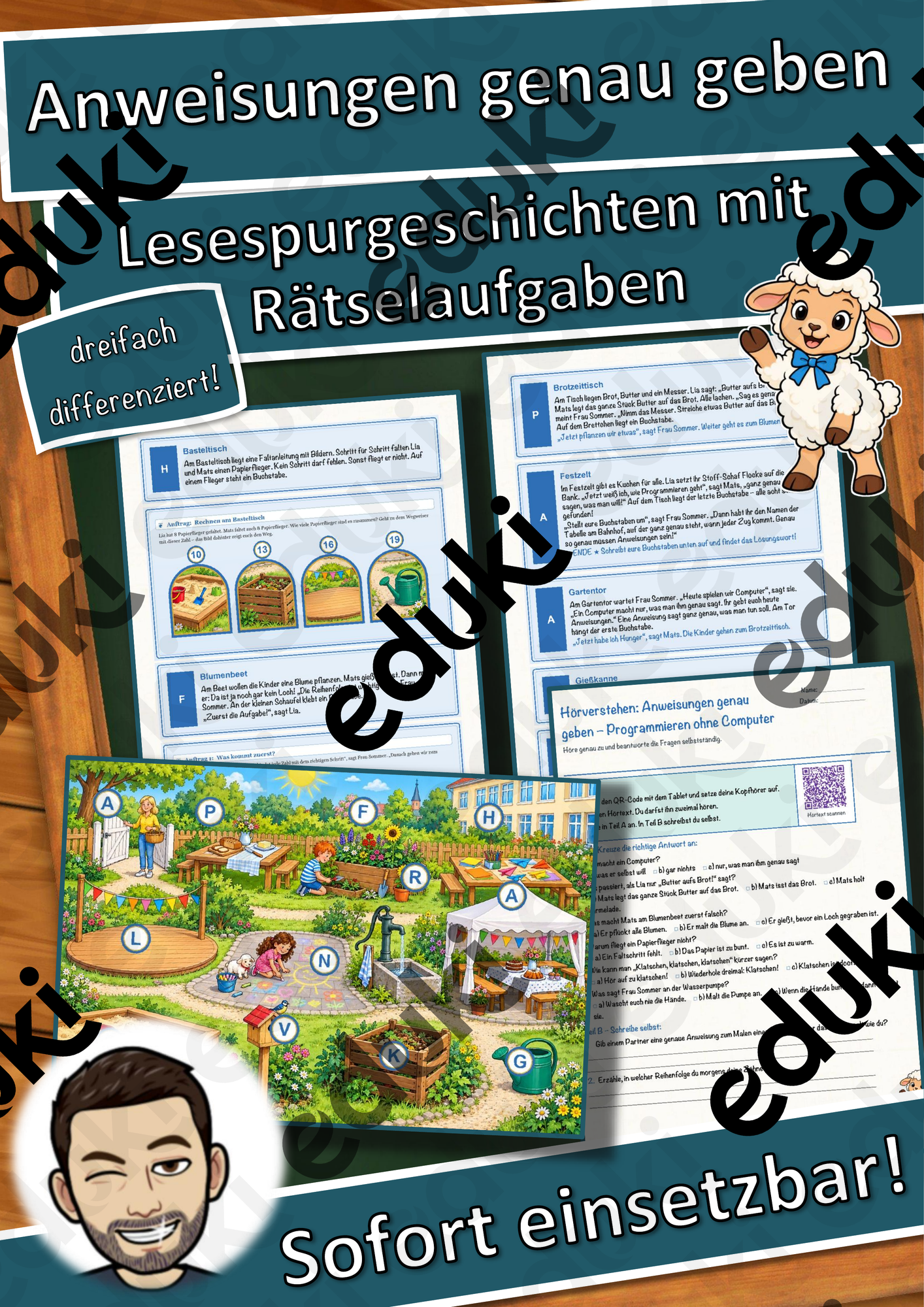 Anweisungen genau geben – Programmieren ohne Computer – Lesespurgeschichte mit Rätselaufgaben (Klasse 1)
