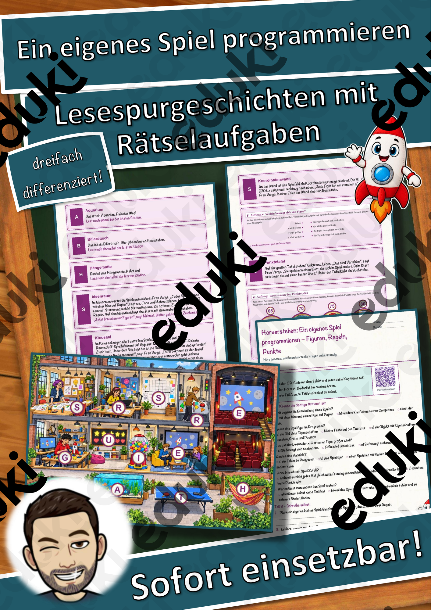 Ein eigenes Spiel programmieren – Figuren, Regeln, Punkte – Lesespurgeschichte mit Rätselaufgaben (Klasse 7)