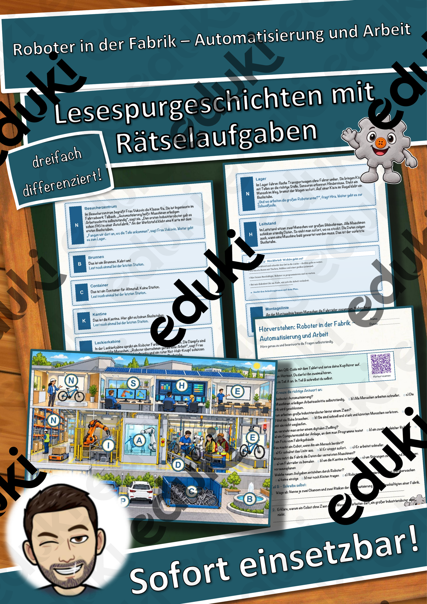 Roboter in der Fabrik – Automatisierung und Arbeit – Lesespurgeschichte mit Rätselaufgaben (Klasse 9)