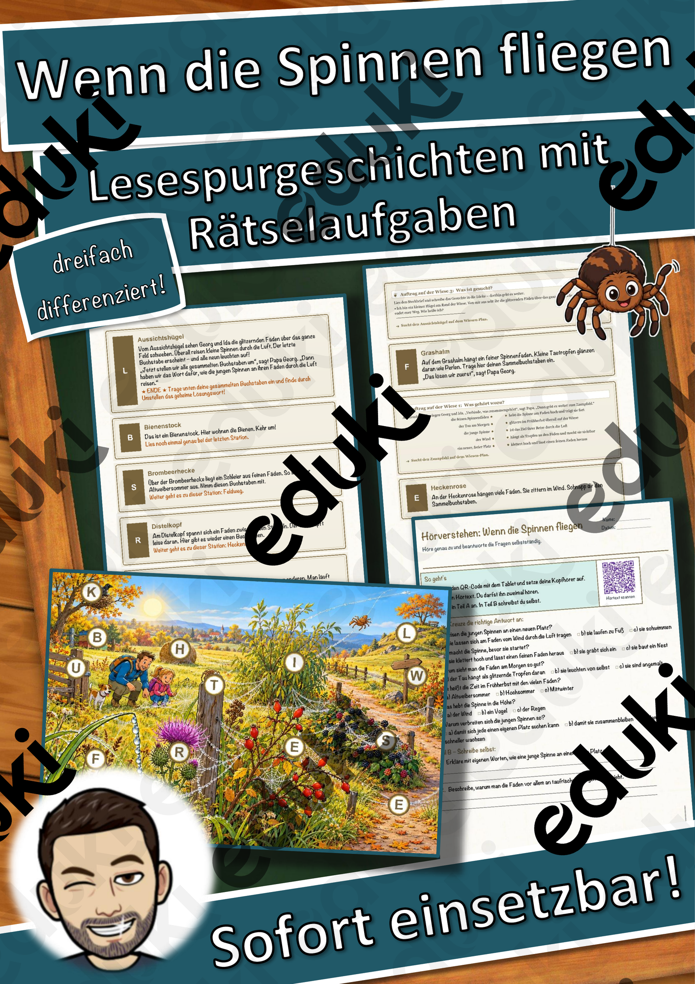 Wenn die Spinnen fliegen – Lesespurgeschichte mit Rätselaufgaben (Klasse 3)