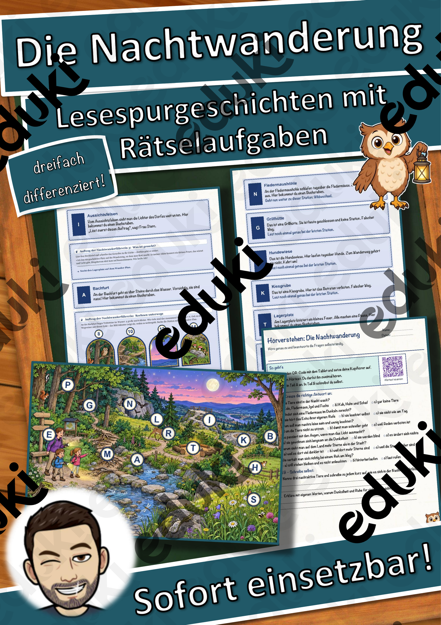 Die Nachtwanderung – Lesespurgeschichte mit Rätselaufgaben (Klasse 4)