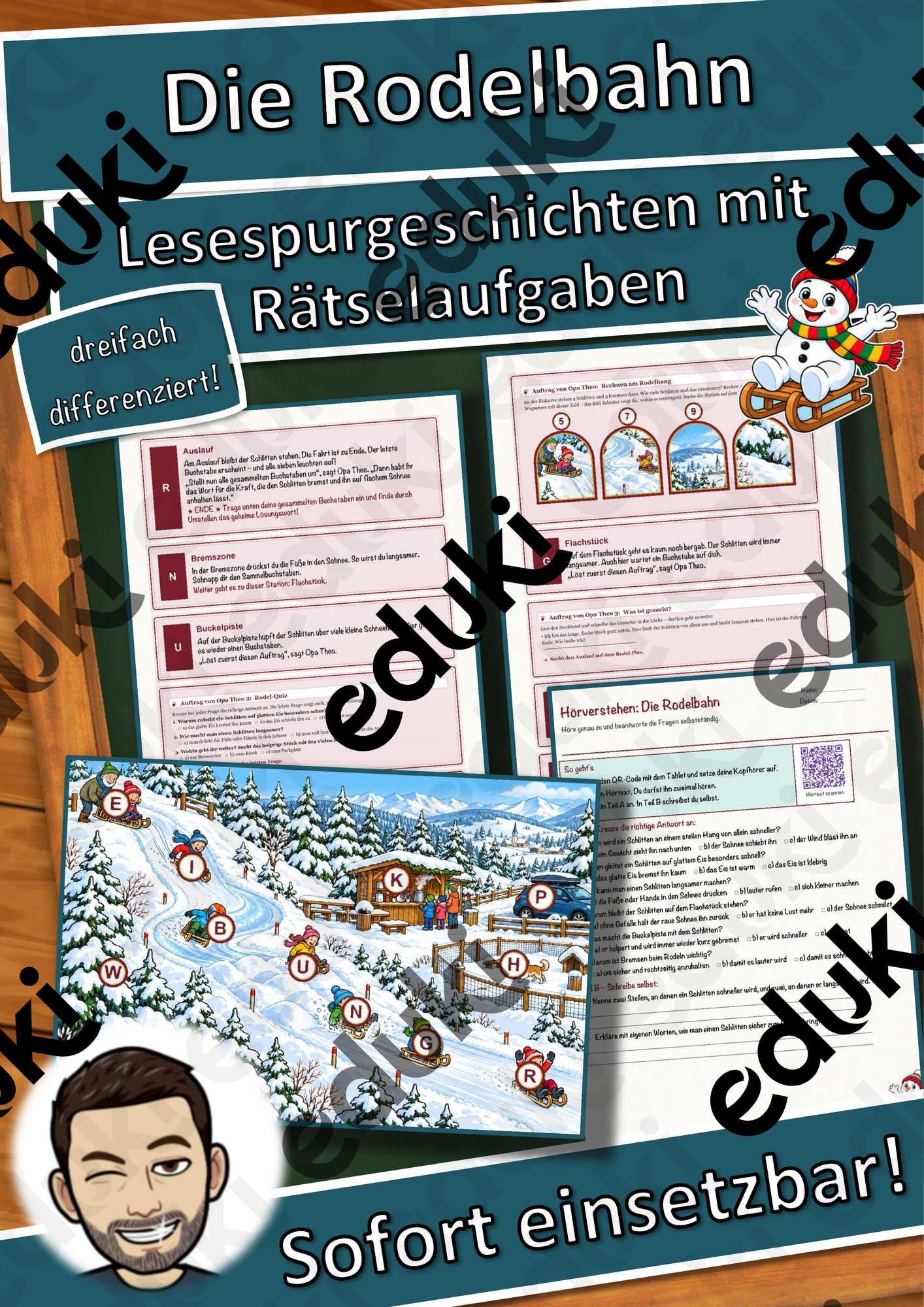 Die Rodelbahn – Lesespurgeschichte mit Rätselaufgaben (Klasse 3)