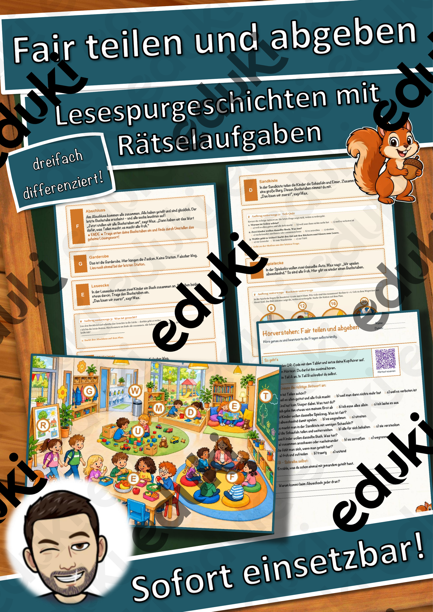 Fair teilen und abgeben – Lesespurgeschichte mit Rätselaufgaben (Klasse 1)