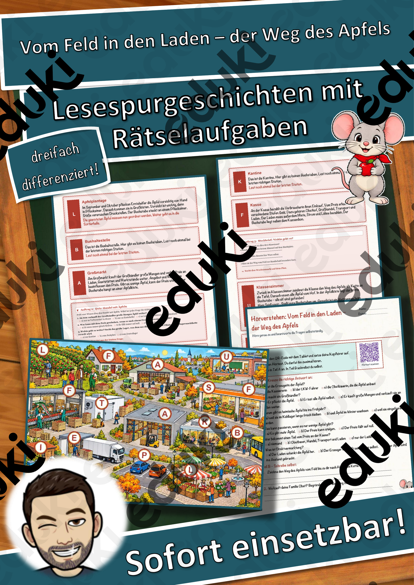 Vom Feld in den Laden – der Weg des Apfels – Lesespurgeschichte mit Rätselaufgaben (Klasse 5)