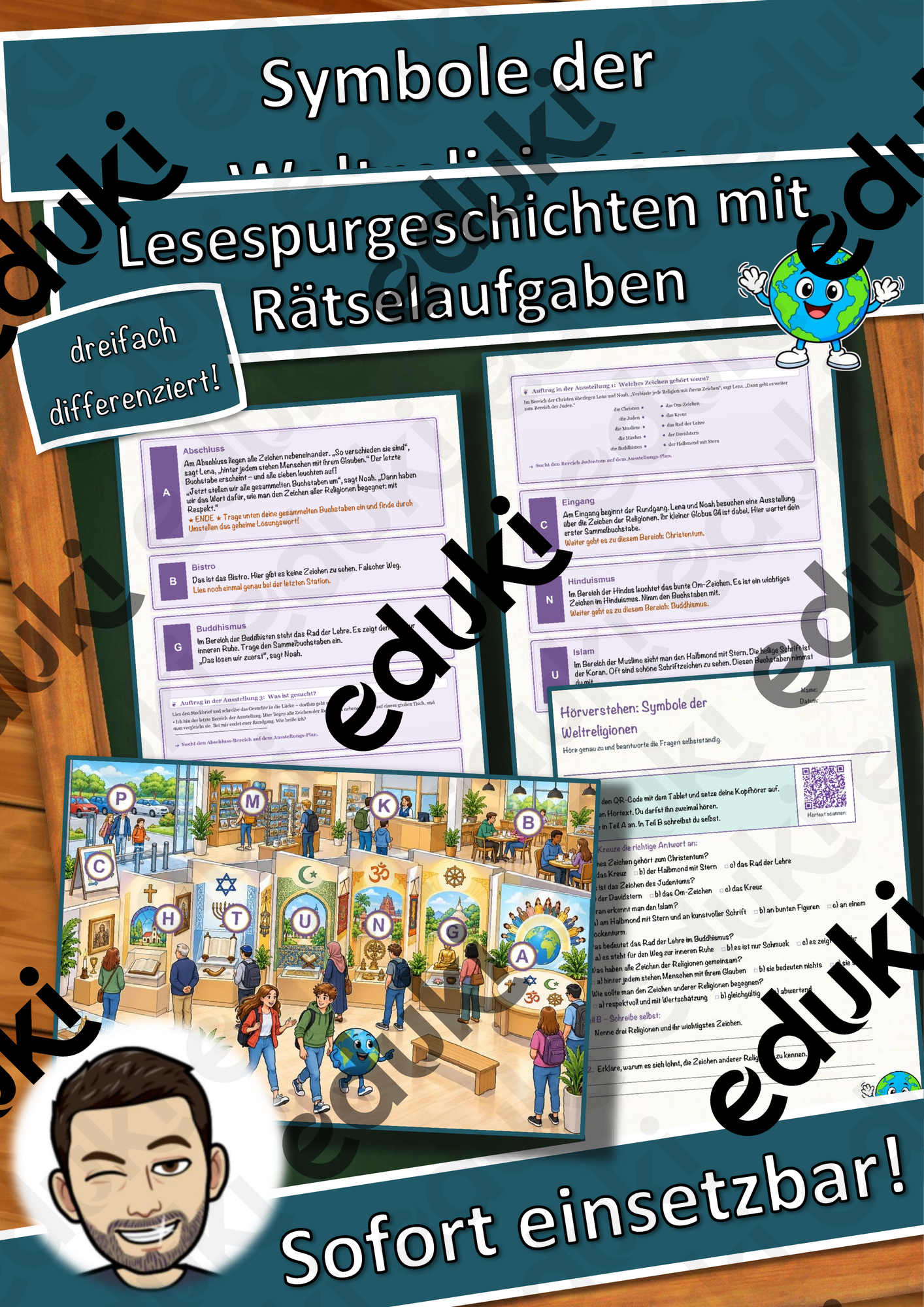 Symbole der Weltreligionen – Lesespurgeschichte mit Rätselaufgaben (Klasse 6)