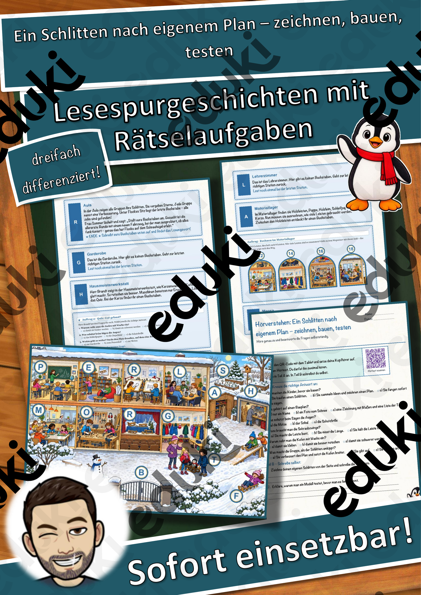 Ein Schlitten nach eigenem Plan – zeichnen, bauen, testen – Lesespurgeschichte mit Rätselaufgaben (Klasse 3)