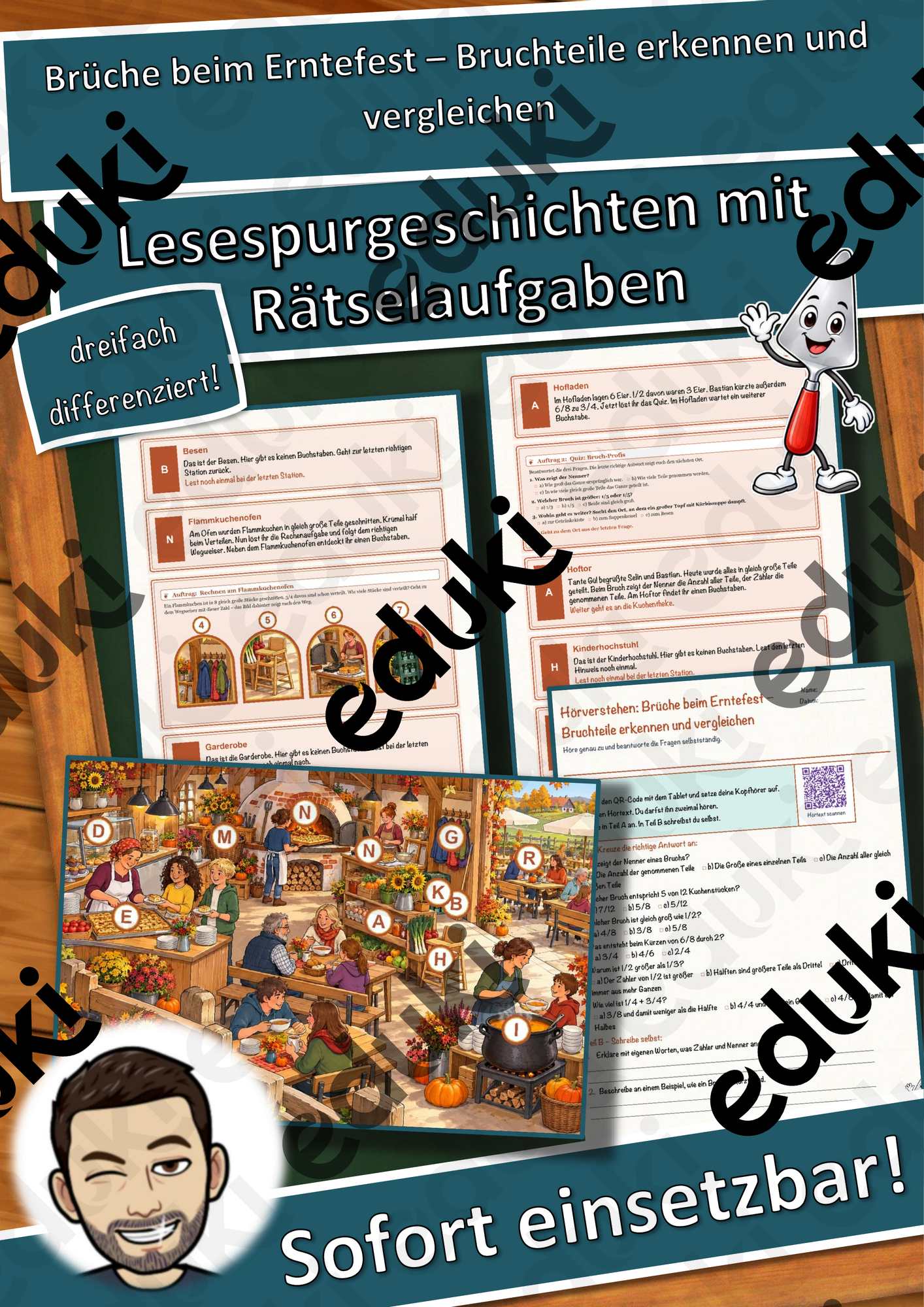 Brüche beim Erntefest – Bruchteile erkennen und vergleichen – Lesespurgeschichte mit Rätselaufgaben (Klasse 6)