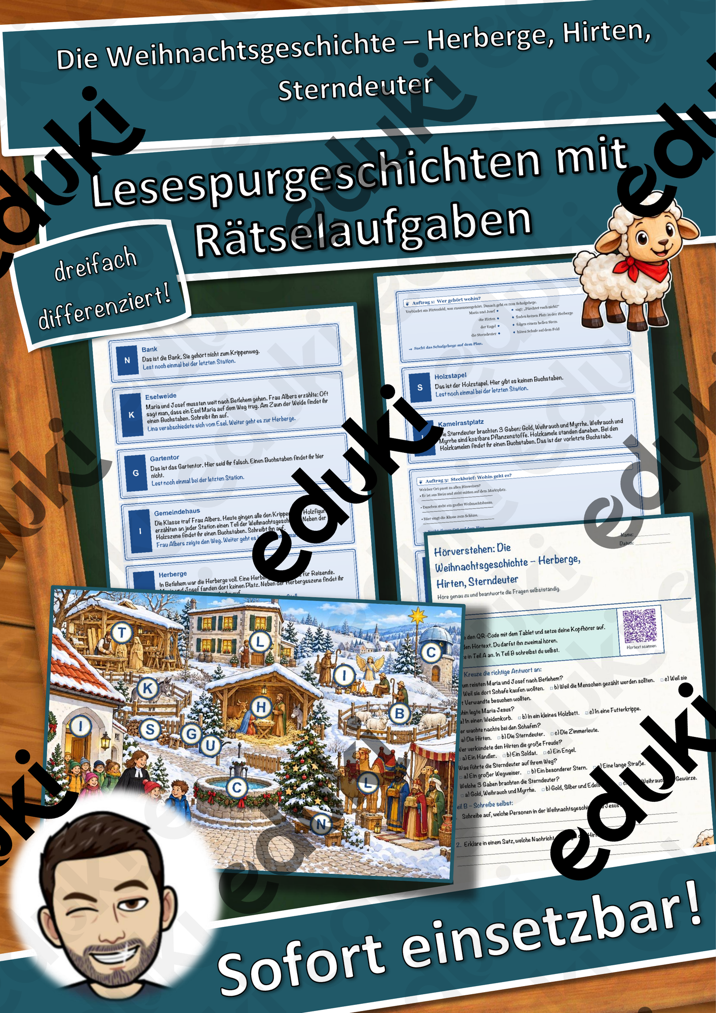 Die Weihnachtsgeschichte – Herberge, Hirten, Sterndeuter – Lesespurgeschichte mit Rätselaufgaben (Klasse 2)