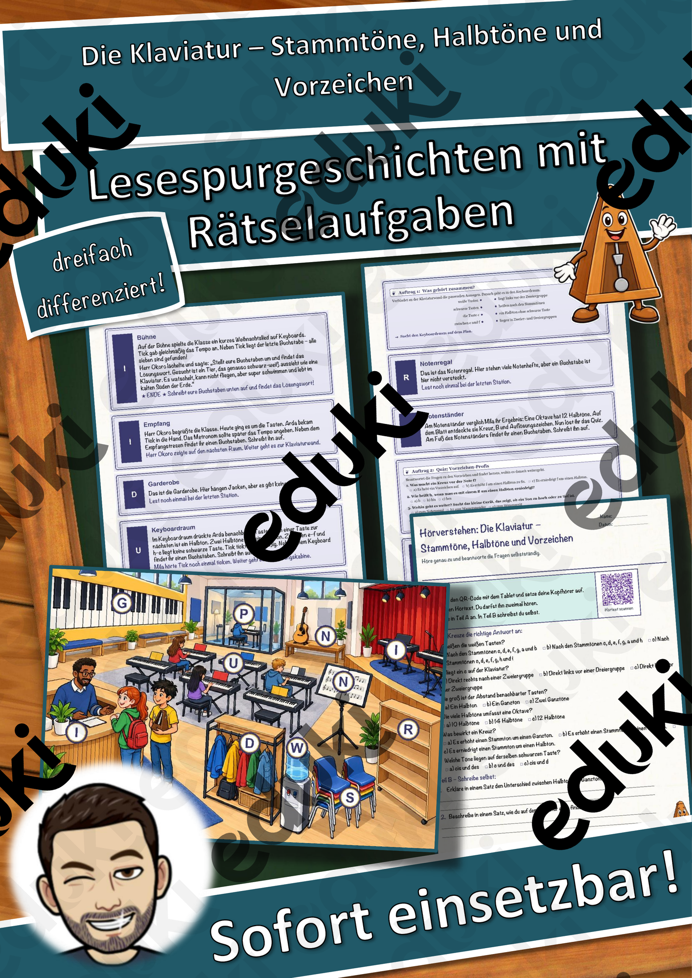 Die Klaviatur – Stammtöne, Halbtöne und Vorzeichen – Lesespurgeschichte mit Rätselaufgaben (Klasse 6)