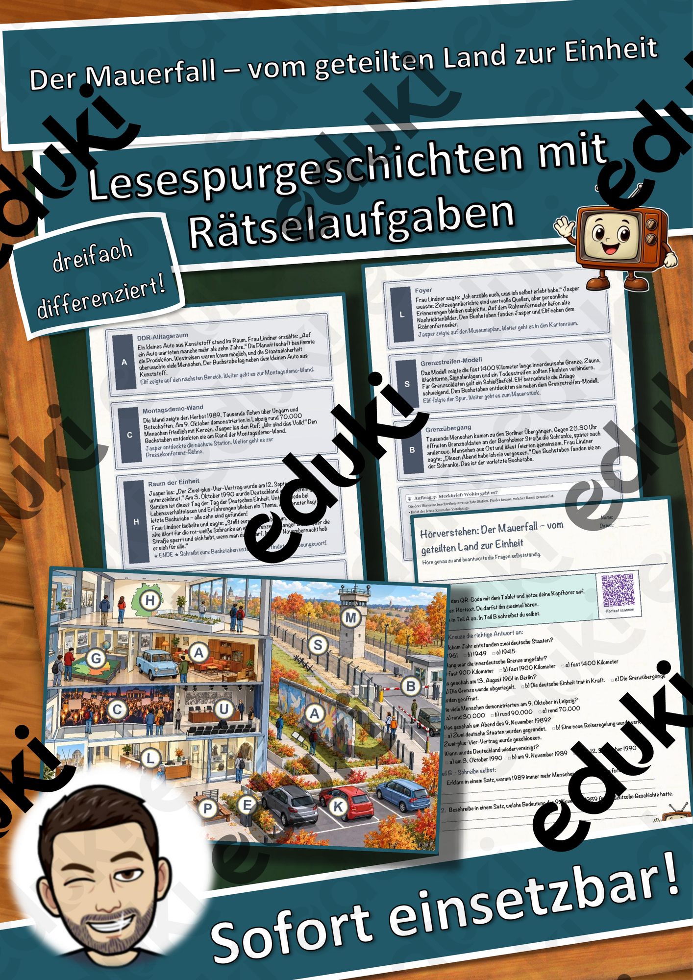 Der Mauerfall – vom geteilten Land zur Einheit – Lesespurgeschichte mit Rätselaufgaben (Klasse 10)
