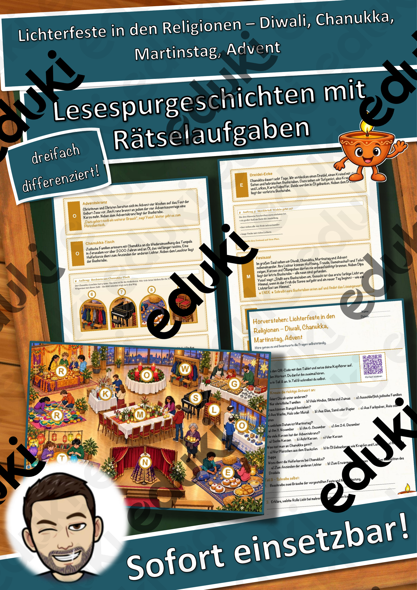 Lichterfeste in den Religionen – Diwali, Chanukka, Martinstag, Advent – Lesespurgeschichte mit Rätselaufgaben (Klasse 6)