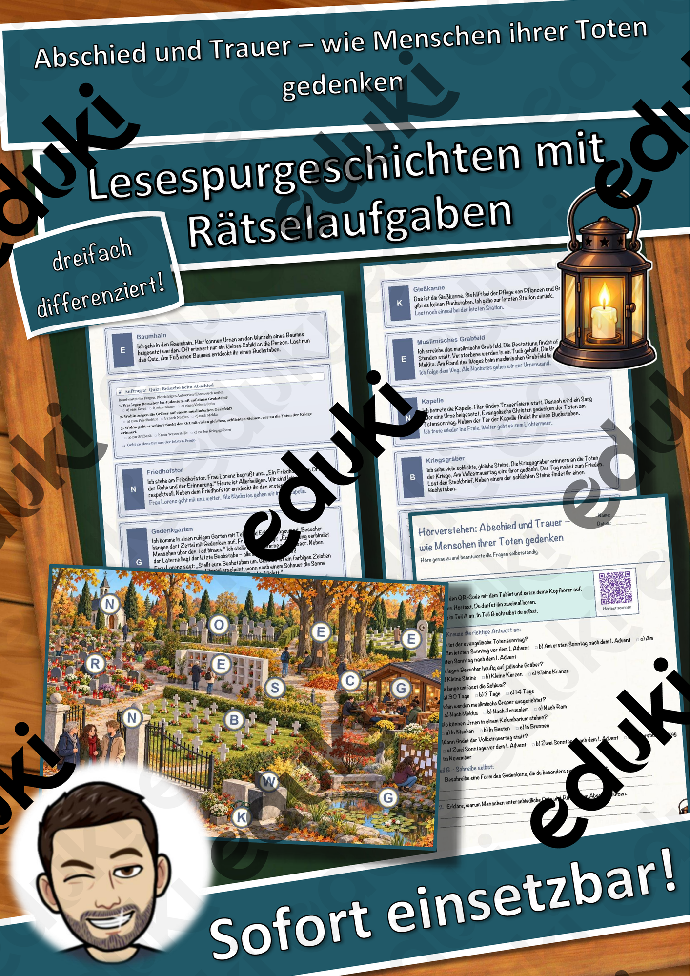 Abschied und Trauer – wie Menschen ihrer Toten gedenken – Lesespurgeschichte mit Rätselaufgaben (Klasse 9)