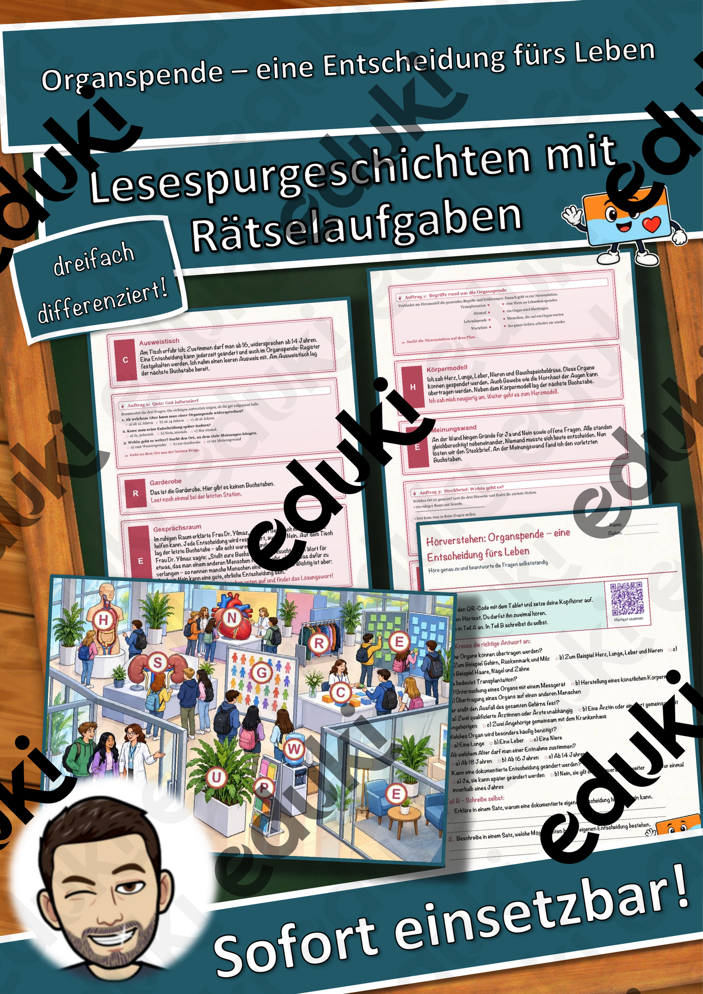Organspende – eine Entscheidung fürs Leben – Lesespurgeschichte mit Rätselaufgaben (Klasse 7)